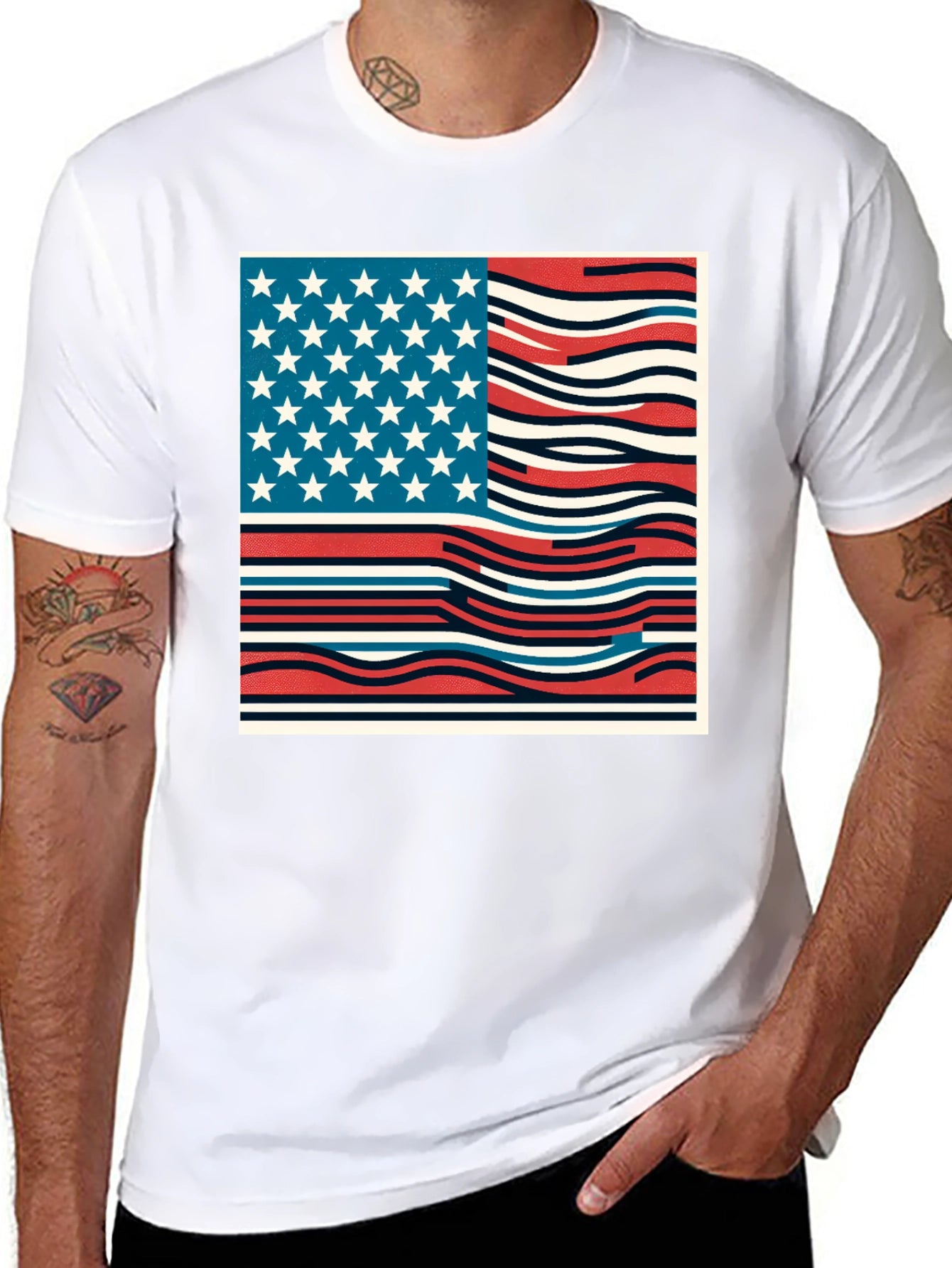Wavy American Flag Graphic Tee