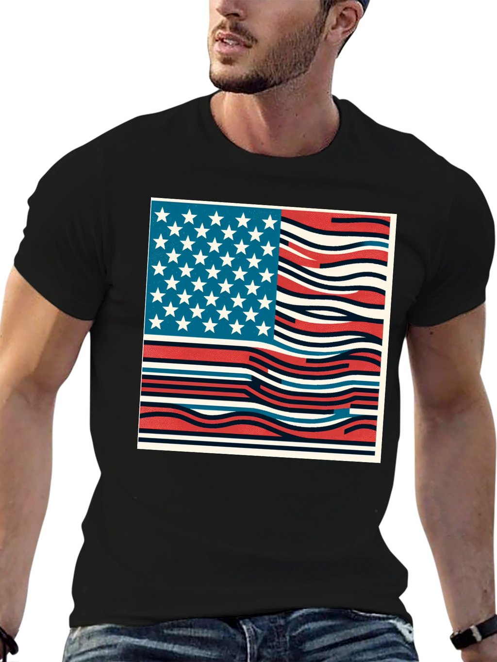 Wavy American Flag Graphic Tee