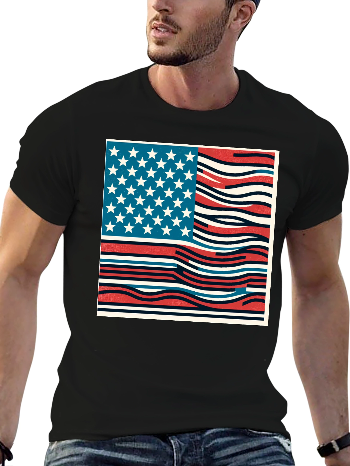 Wavy American Flag Graphic Tee
