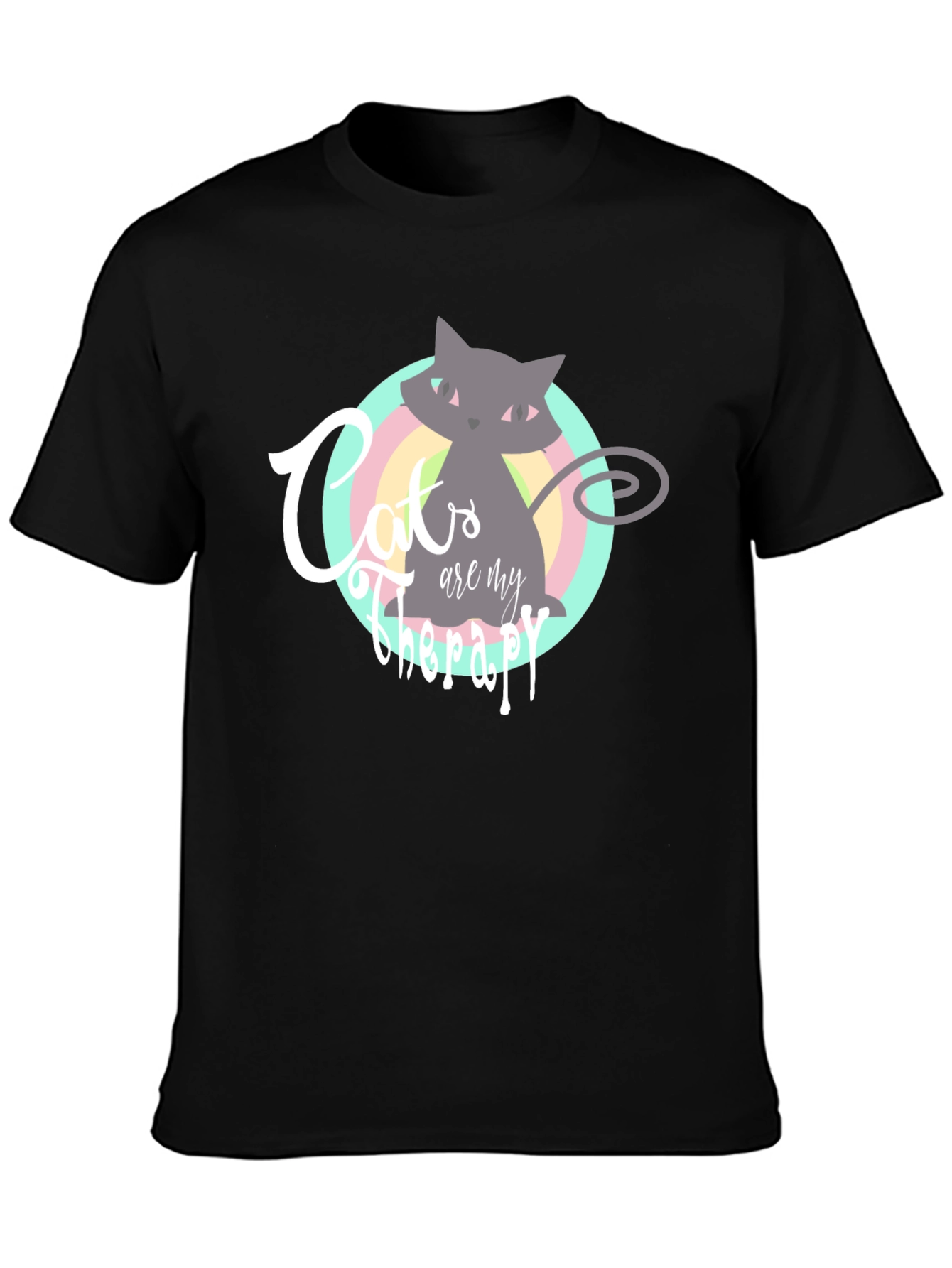 Cats are My Therapy T-Shirt - Black Cute Cat Graphic