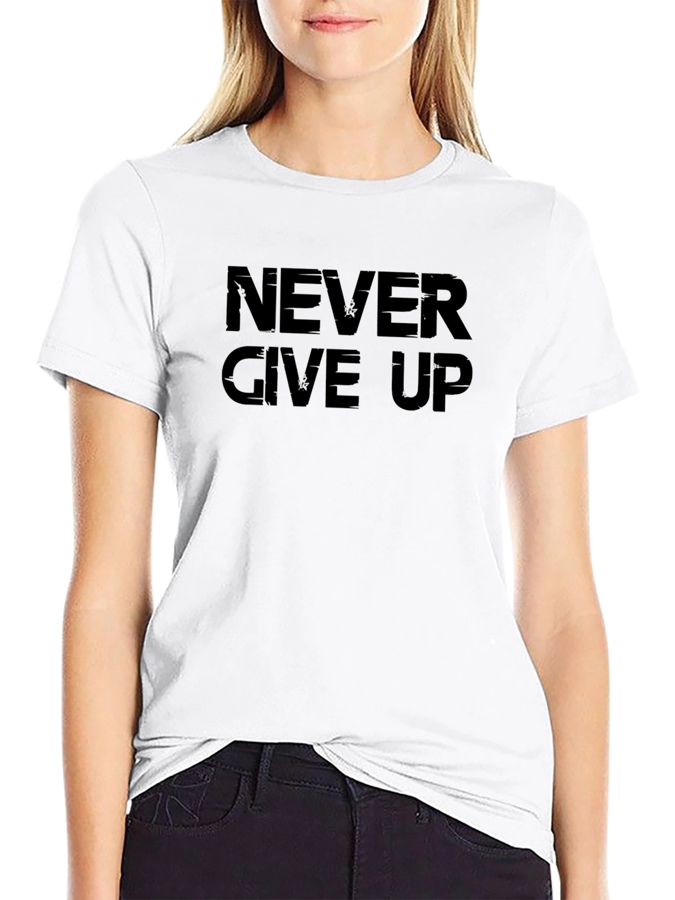 Never Give Up Graphic Tee - Motivational Black T-Shirt