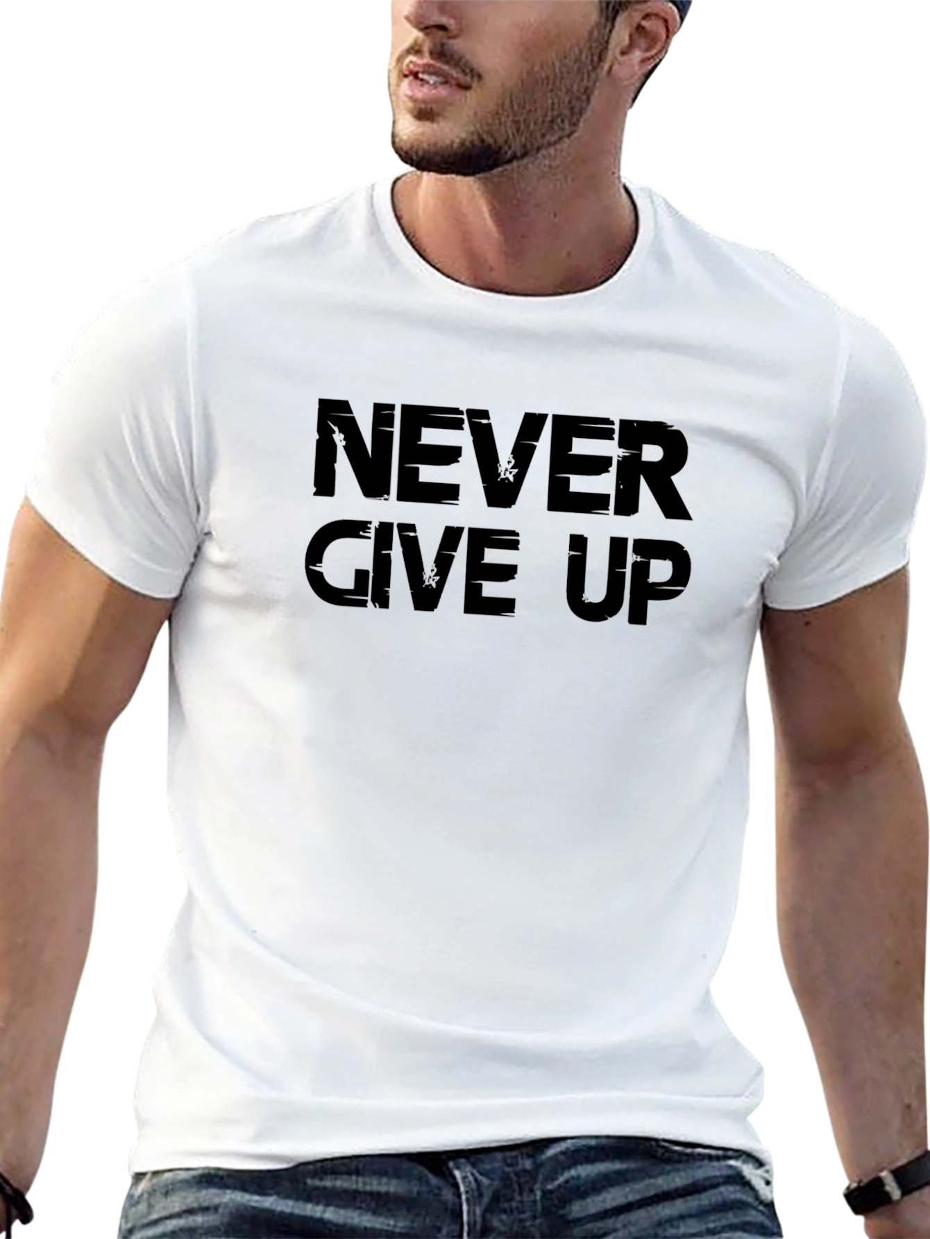 Never Give Up Graphic Tee - Motivational Black T-Shirt
