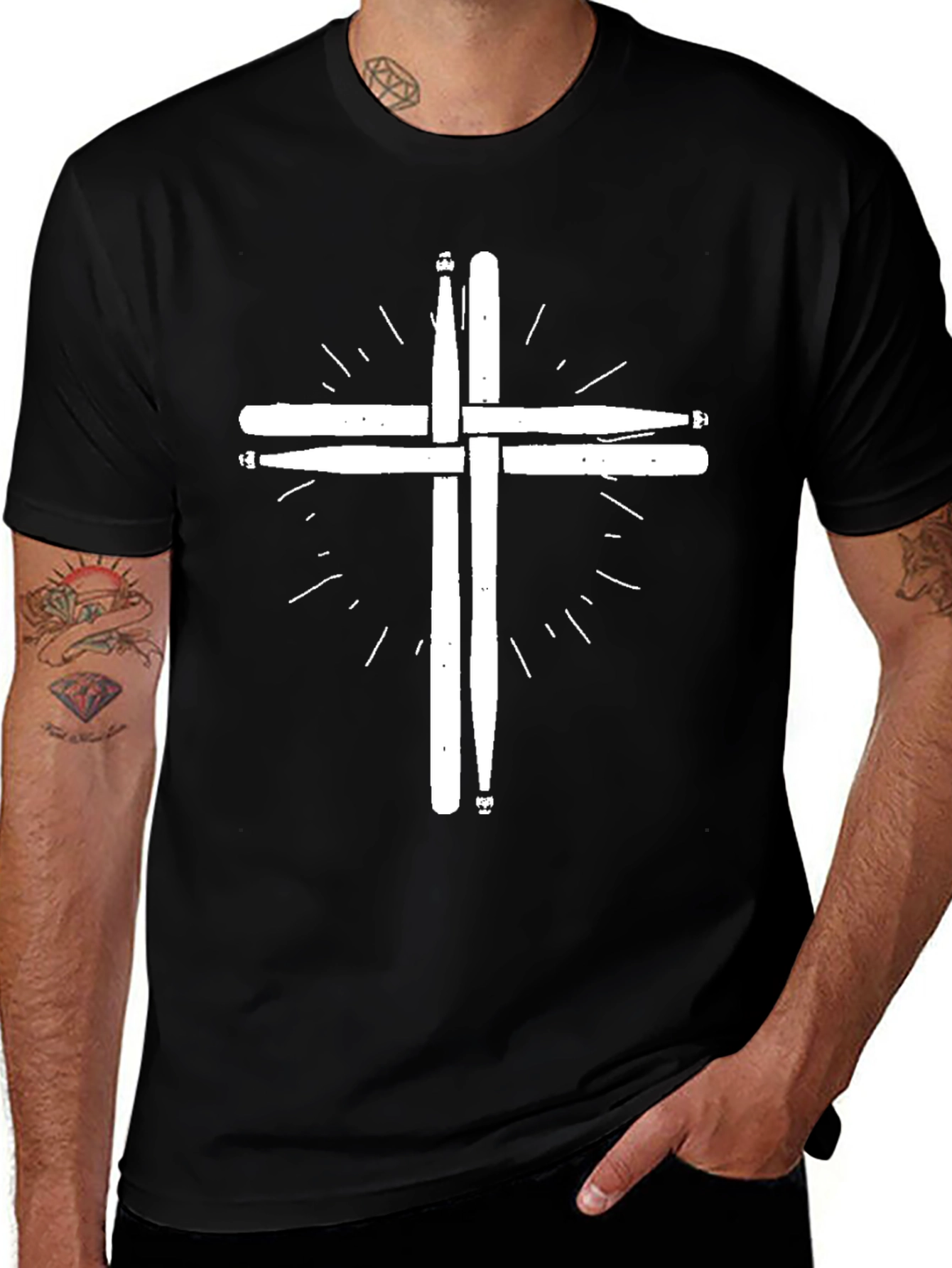 Drum Sticks Cross T-Shirt - Musician Tee