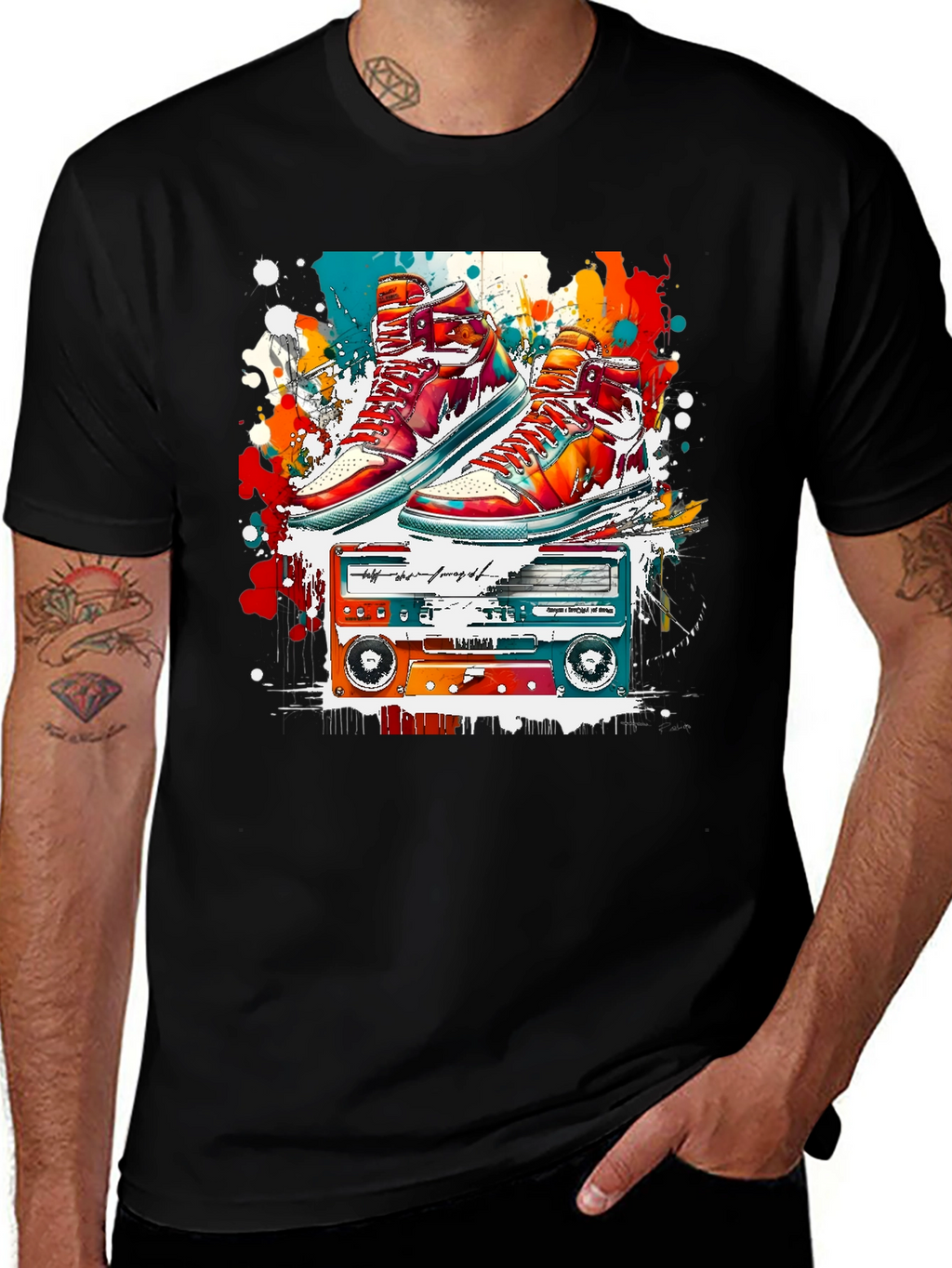 Retro Sneakers & Cassette Tape Graphic Tee