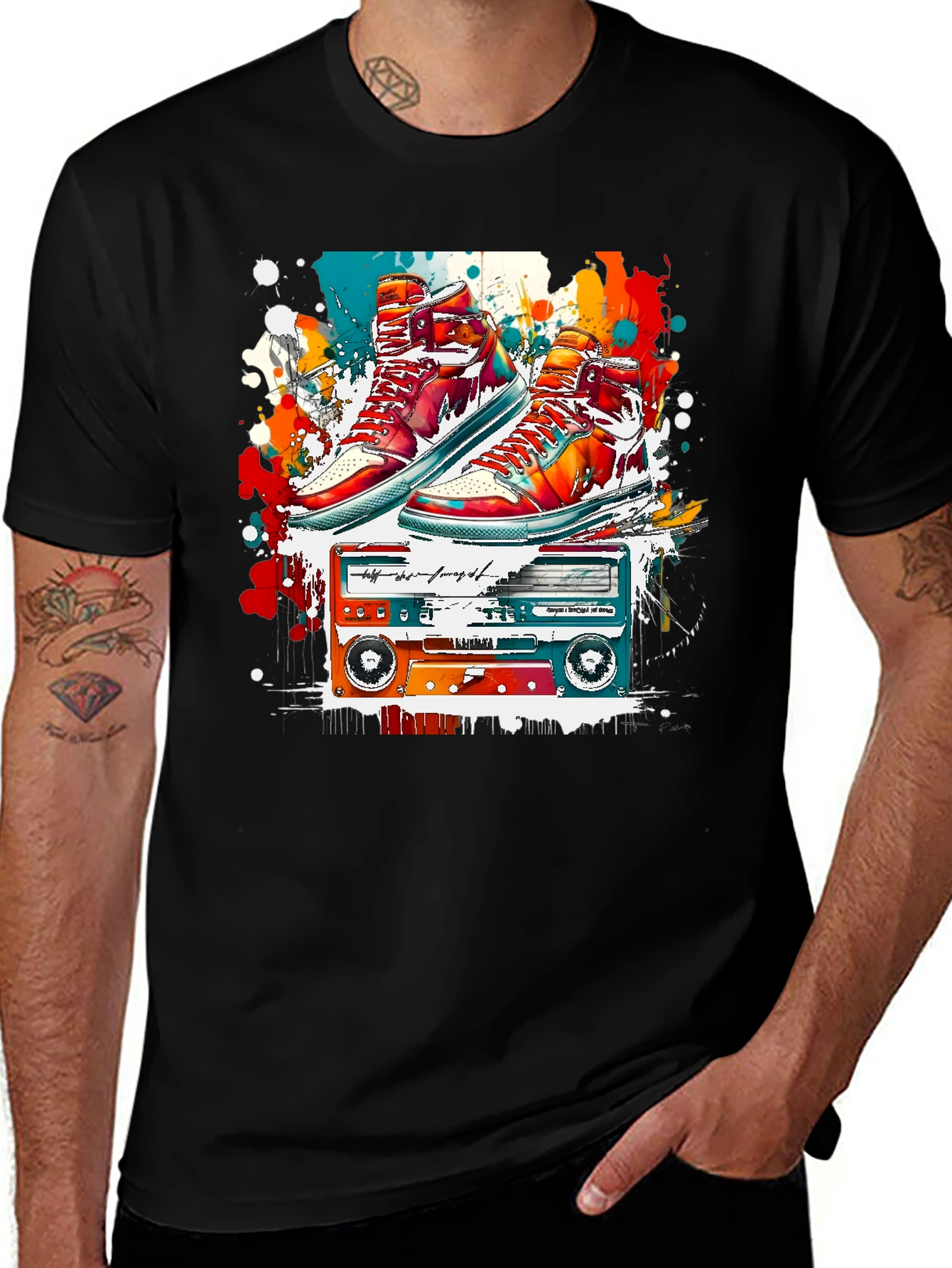 Retro Sneakers & Cassette Tape Graphic Tee