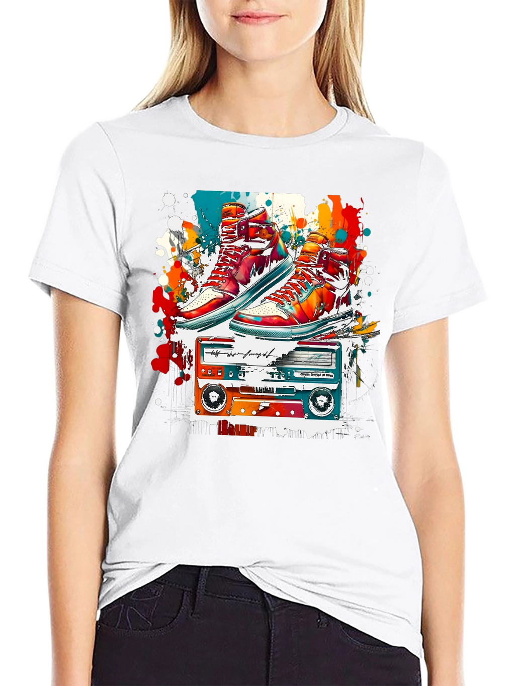 Retro Sneakers & Cassette Tape Graphic Tee
