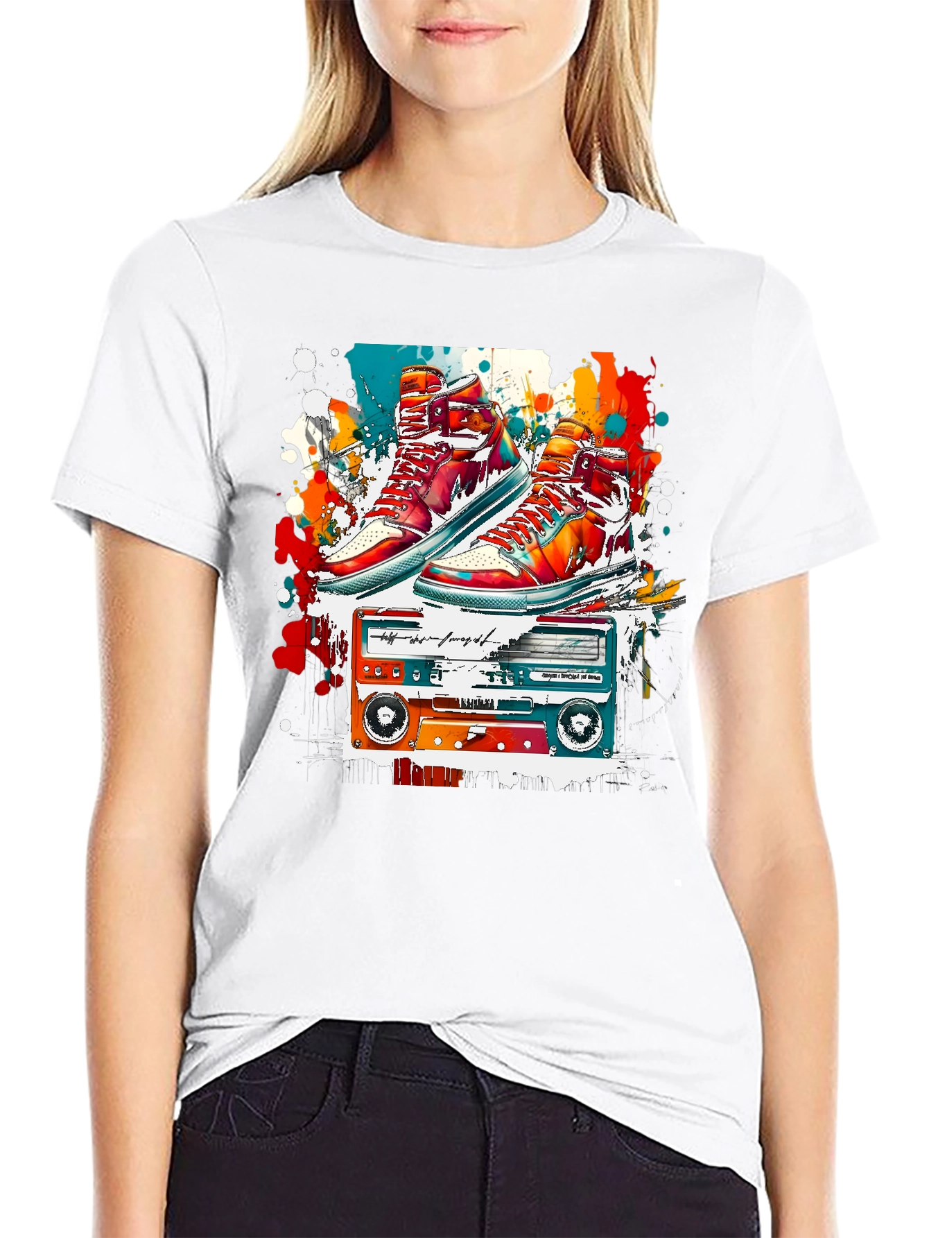 Retro Sneakers & Cassette Tape Graphic Tee