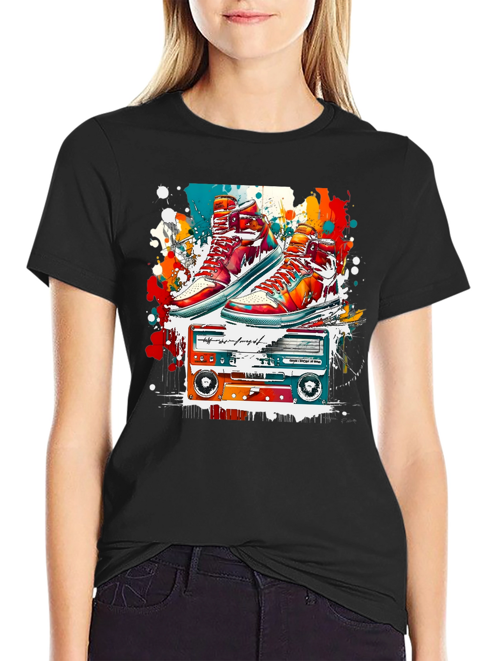 Retro Sneakers & Cassette Tape Graphic Tee