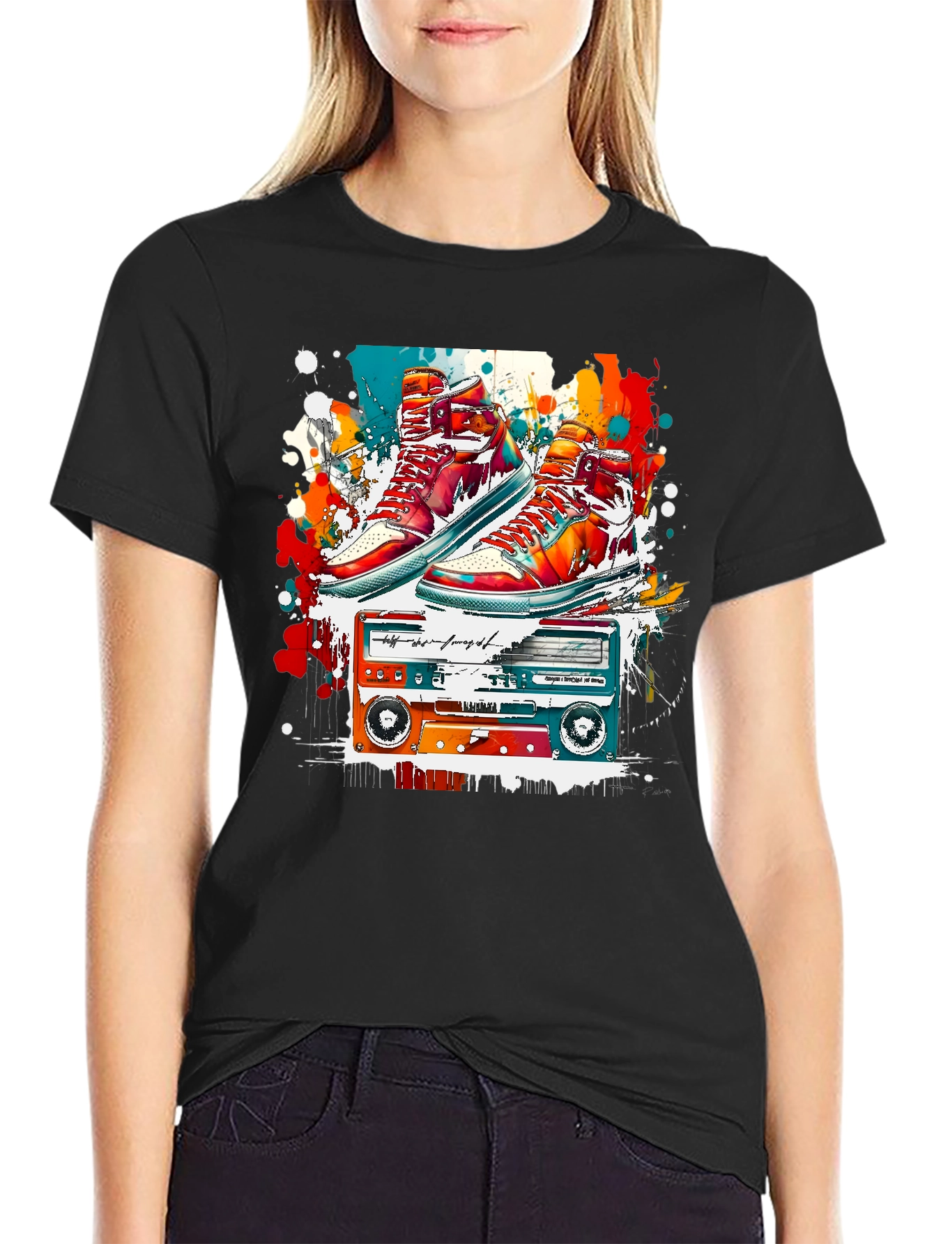 Retro Sneakers & Cassette Tape Graphic Tee