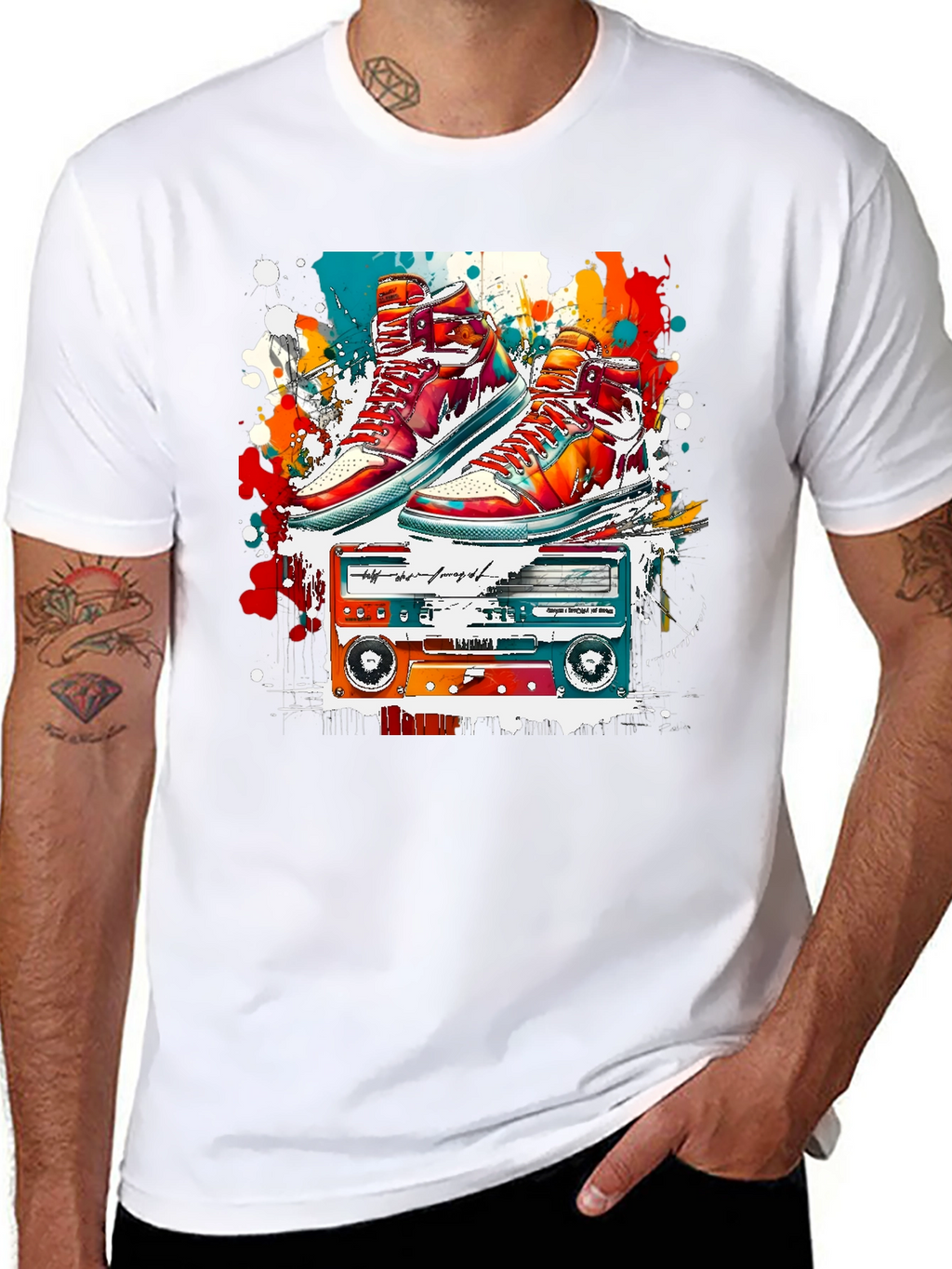 Retro Sneakers & Cassette Tape Graphic Tee