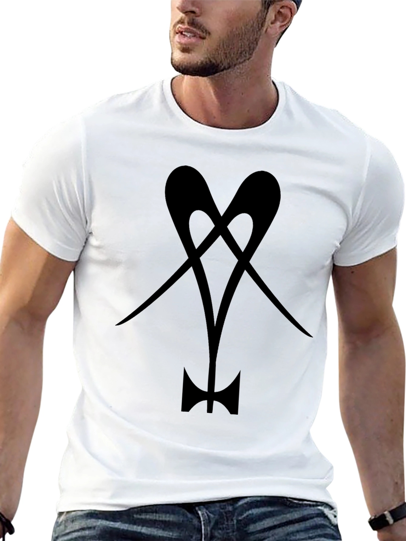 Black T-Shirt with Abstract Heart Axe Design