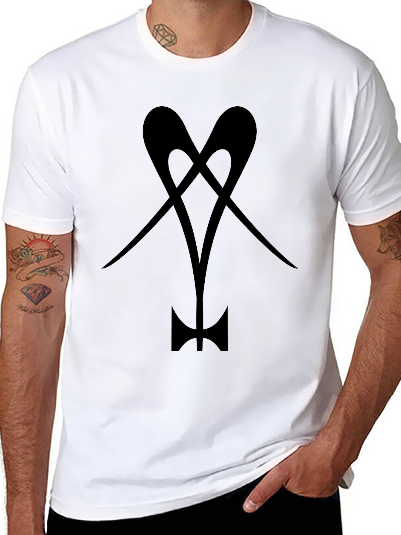 Black T-Shirt with Abstract Heart Axe Design