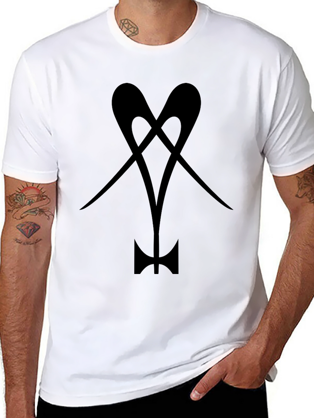 Black T-Shirt with Abstract Heart Axe Design