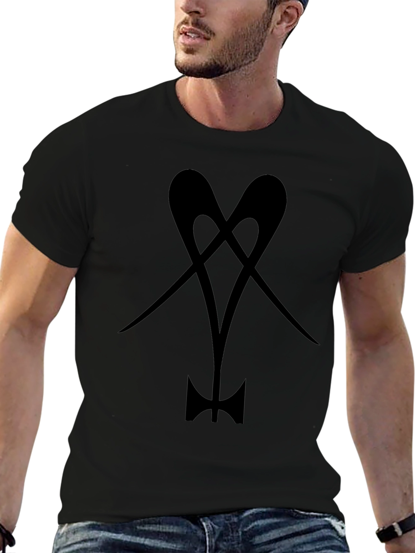 Black T-Shirt with Abstract Heart Axe Design
