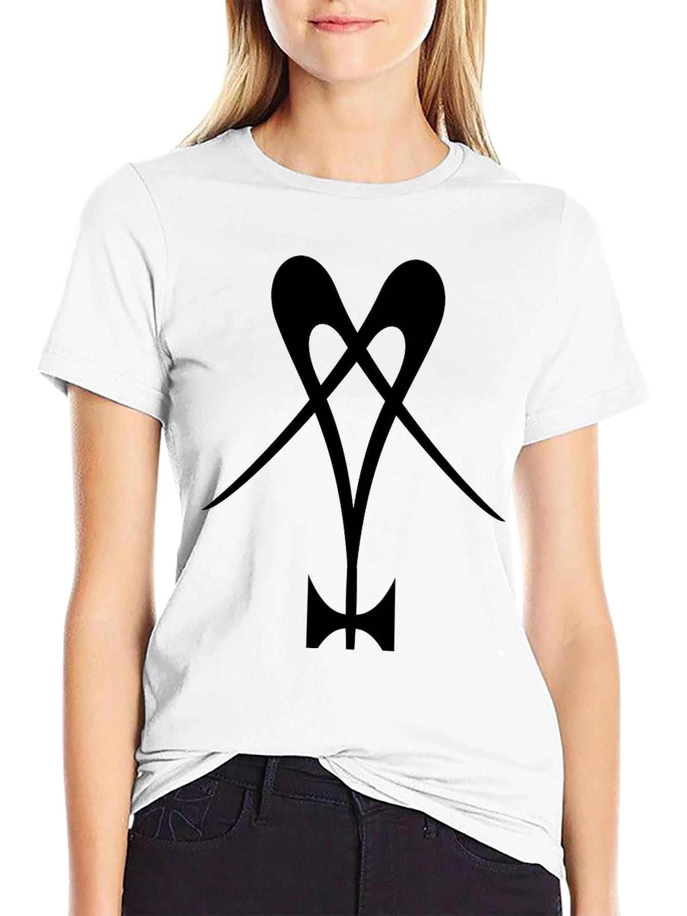 Black T-Shirt with Abstract Heart Axe Design