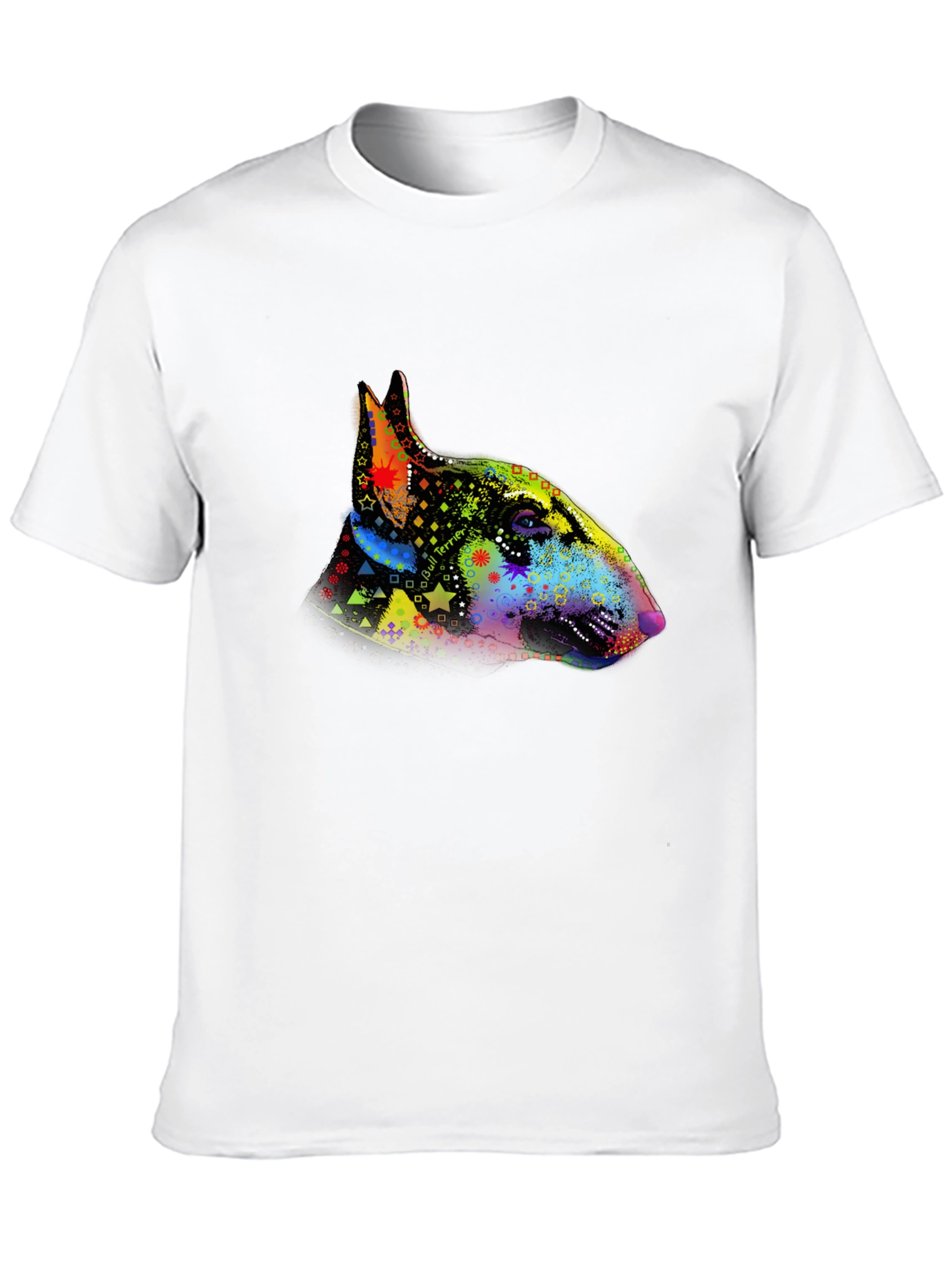 Dog Bull Terrier Colorful Head Print Mens T-Shirt