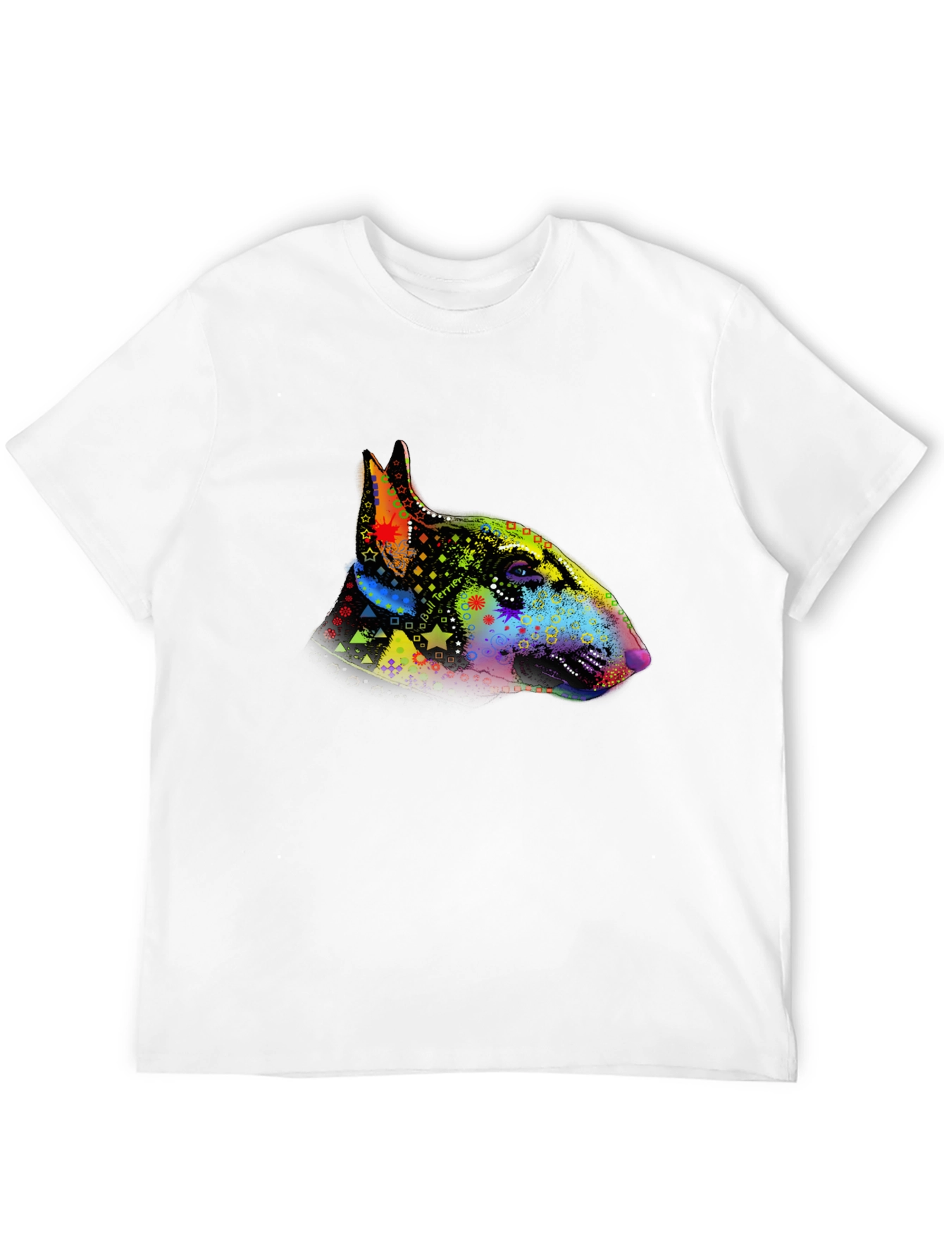 Dog Bull Terrier Colorful Head Print Mens T-Shirt