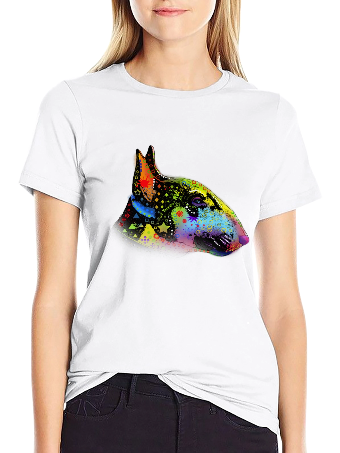 Dog Bull Terrier Colorful Head Print Mens T-Shirt