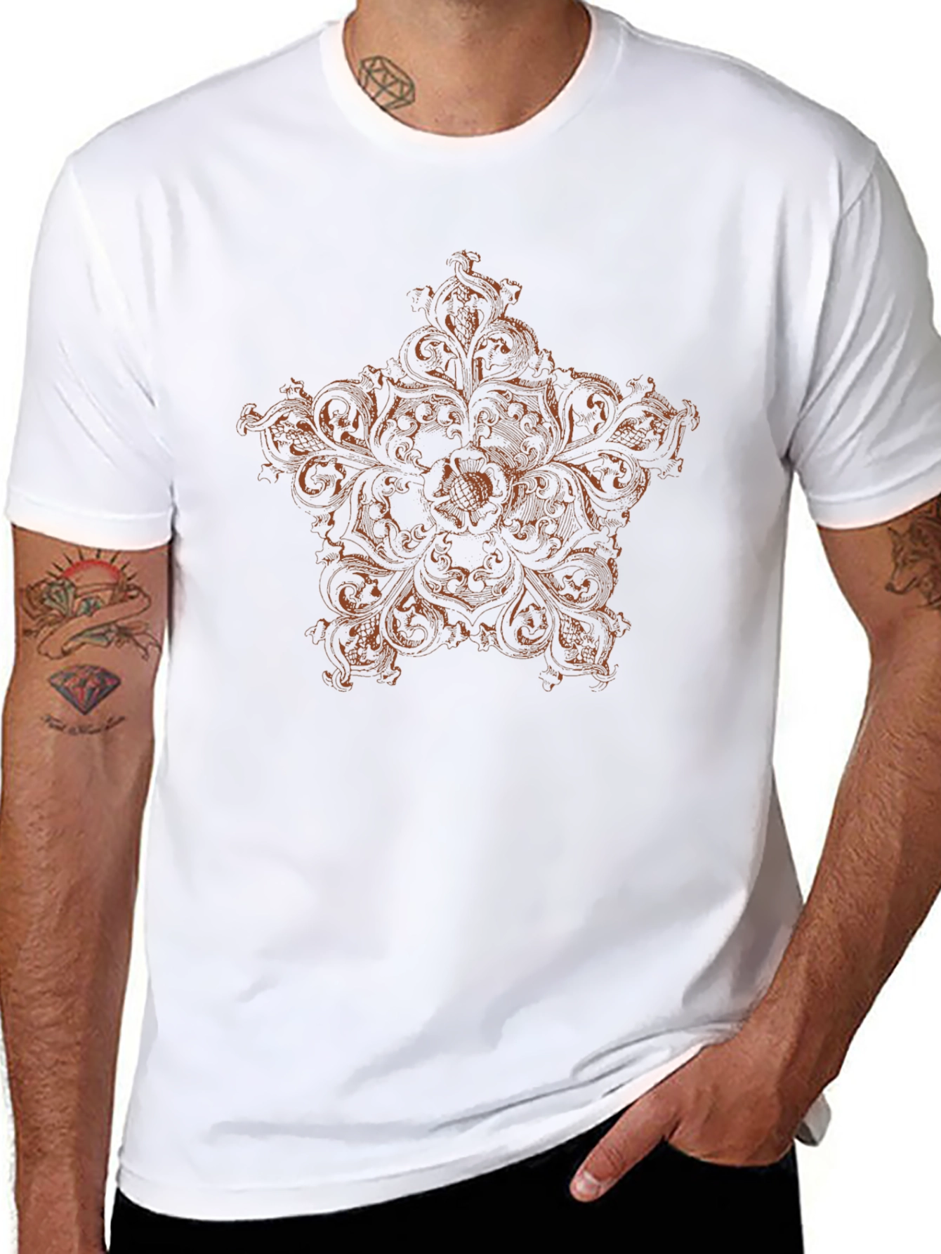 Black T-Shirt with Ornate Star Design