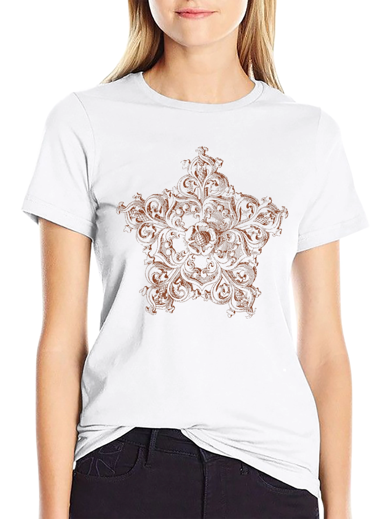 Black T-Shirt with Ornate Star Design