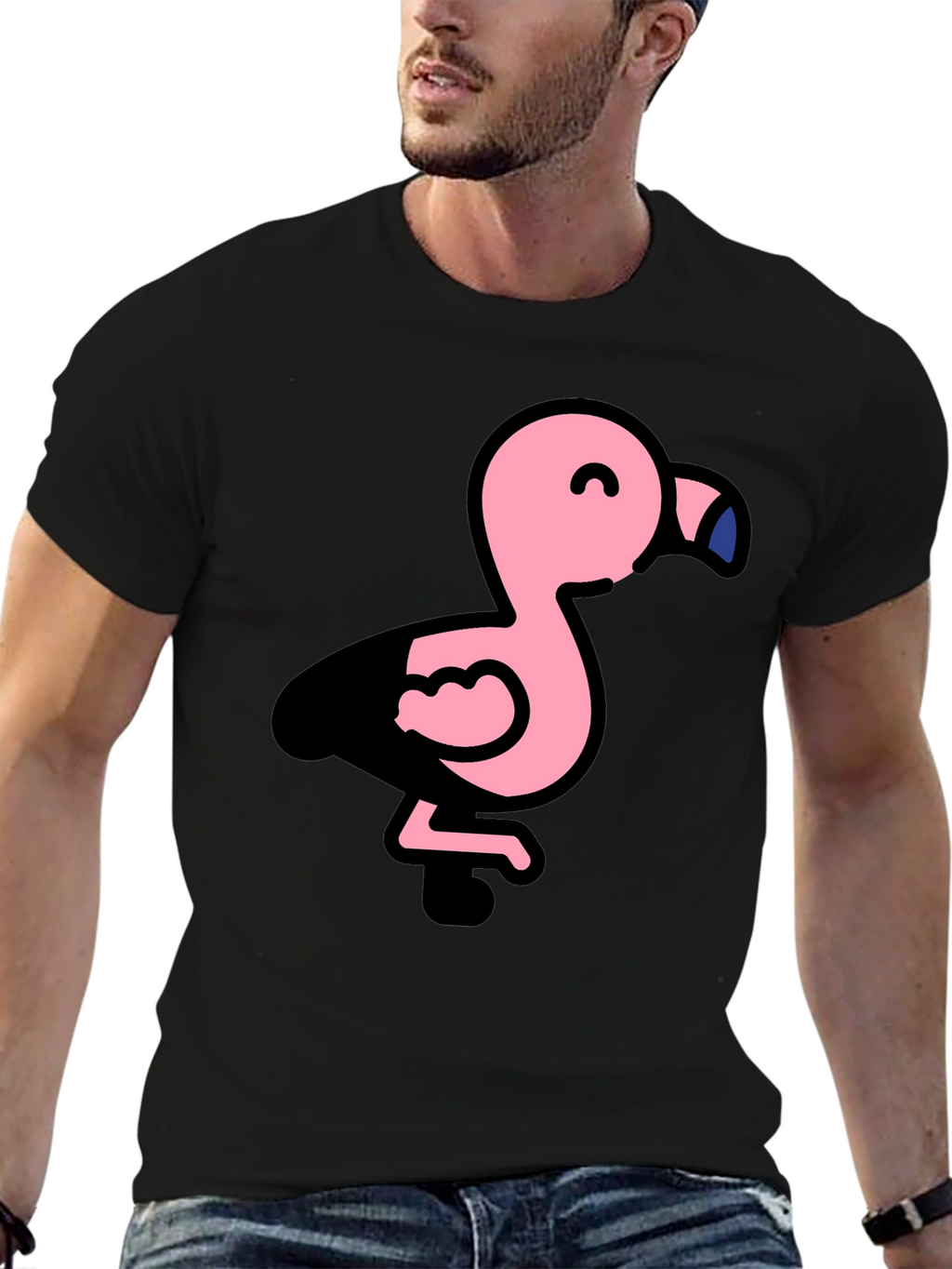 Cute Flamingo Black T-Shirt