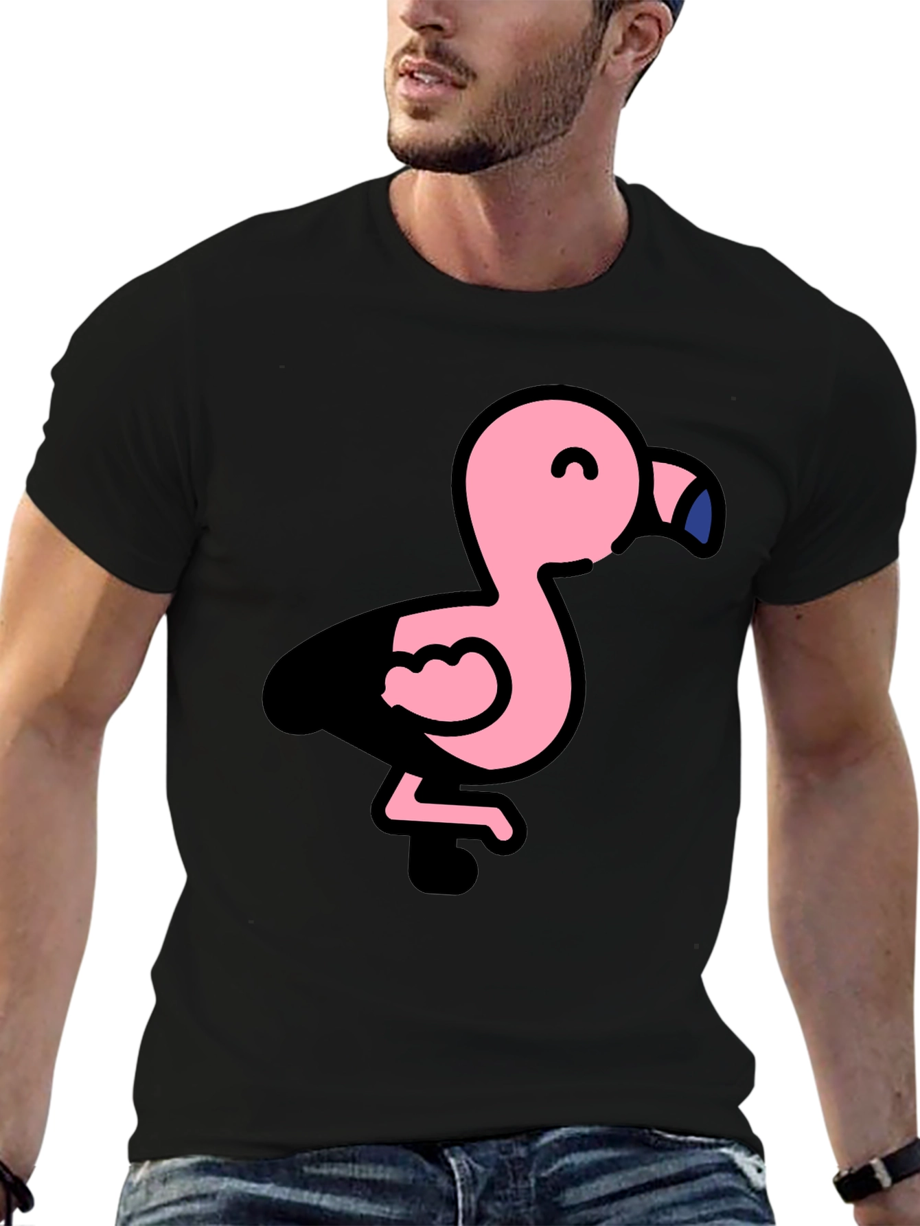 Cute Flamingo Black T-Shirt