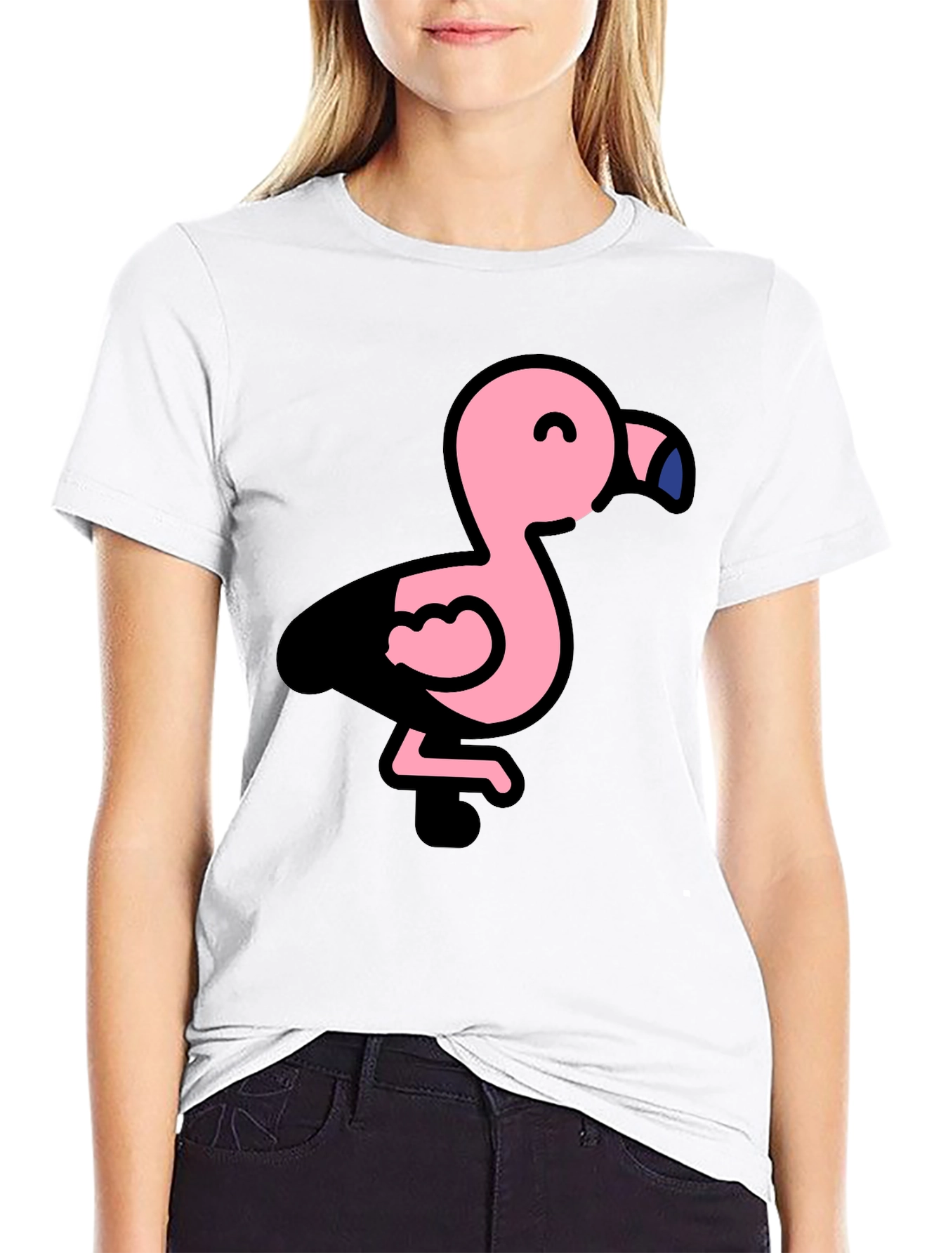 Cute Flamingo Black T-Shirt