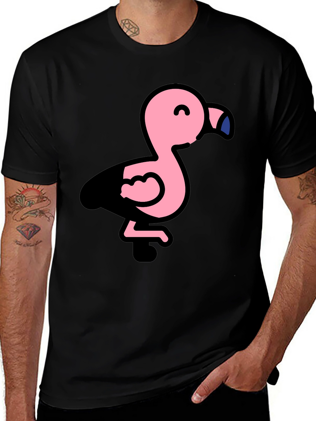 Cute Flamingo Black T-Shirt