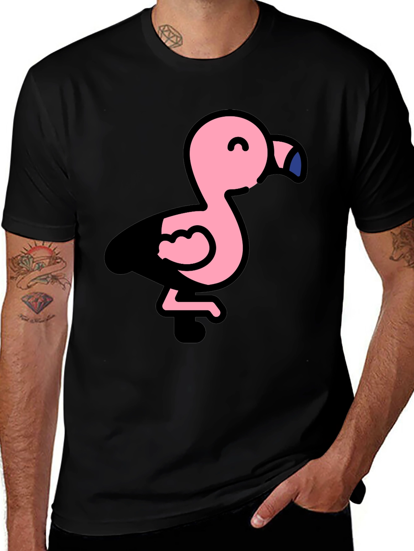 Cute Flamingo Black T-Shirt