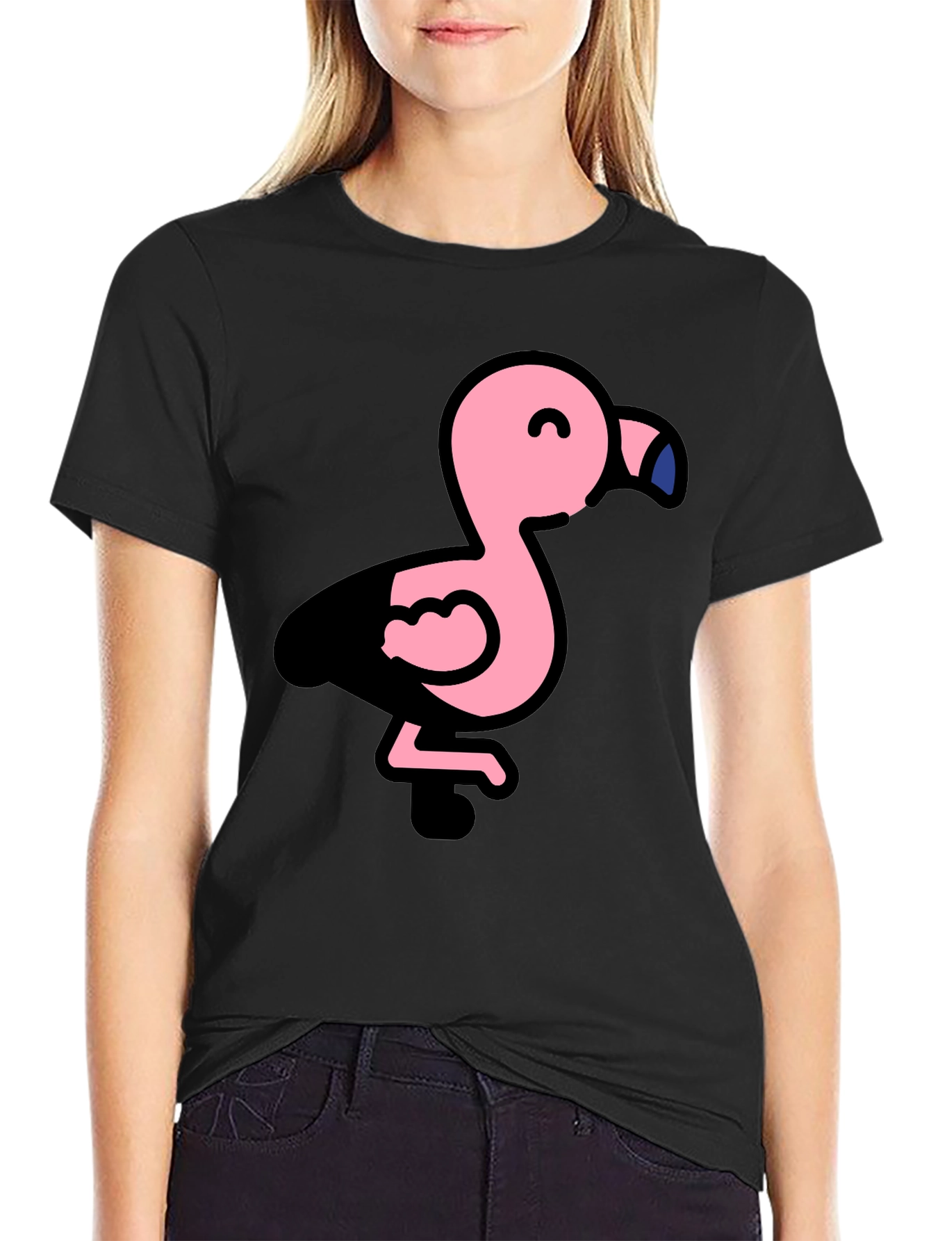 Cute Flamingo Black T-Shirt