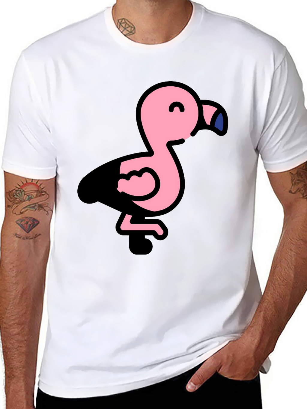 Cute Flamingo Black T-Shirt