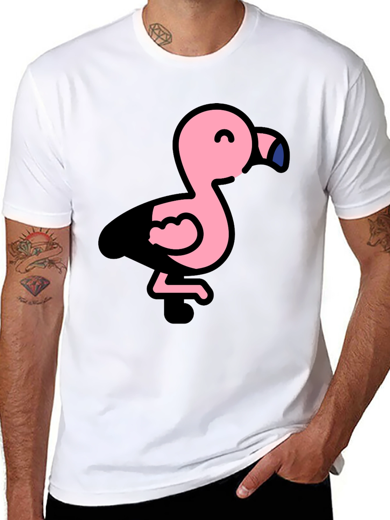 Cute Flamingo Black T-Shirt