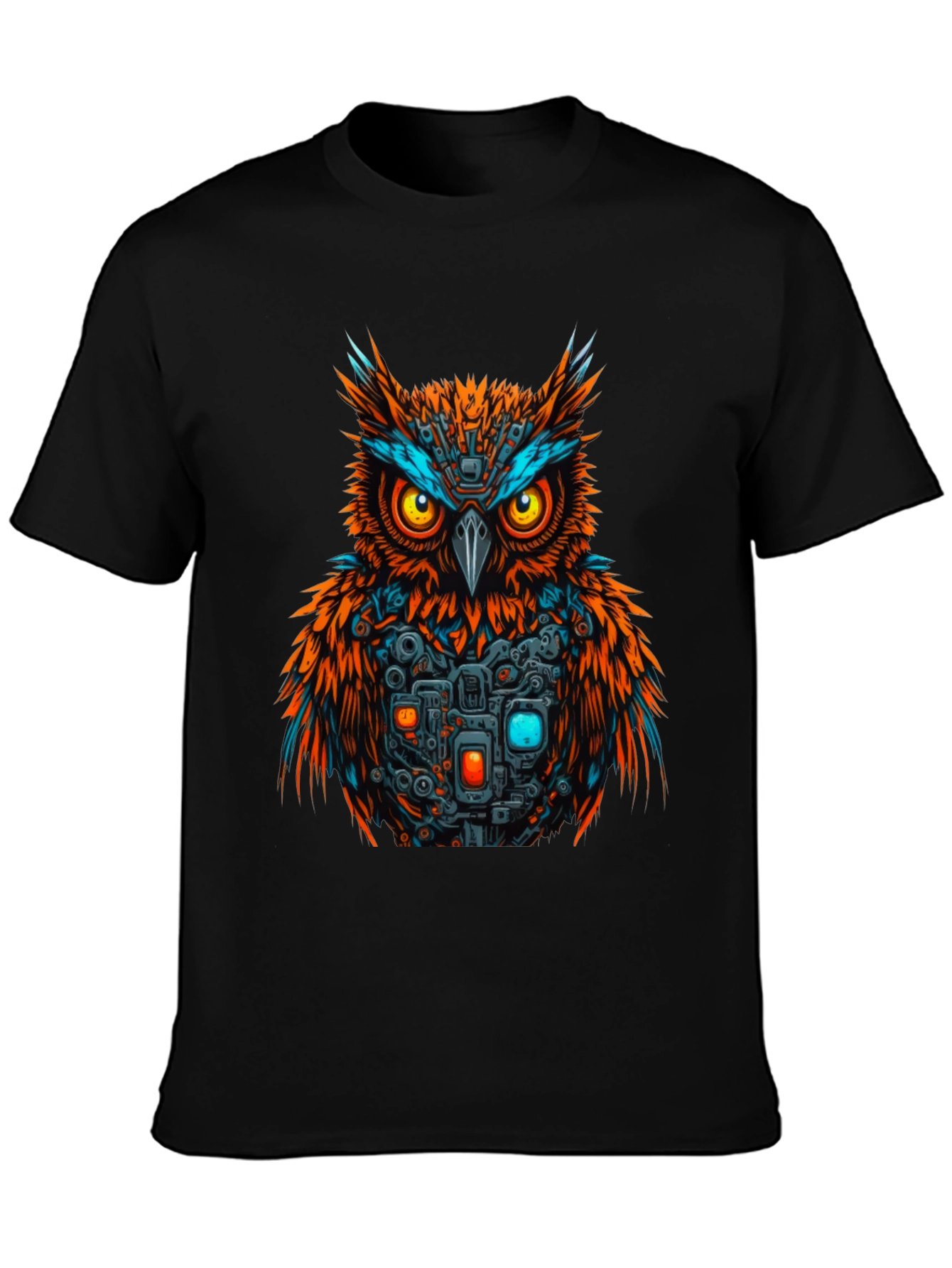 Cyber Owl Graphic T-Shirt - Black Cotton Tee