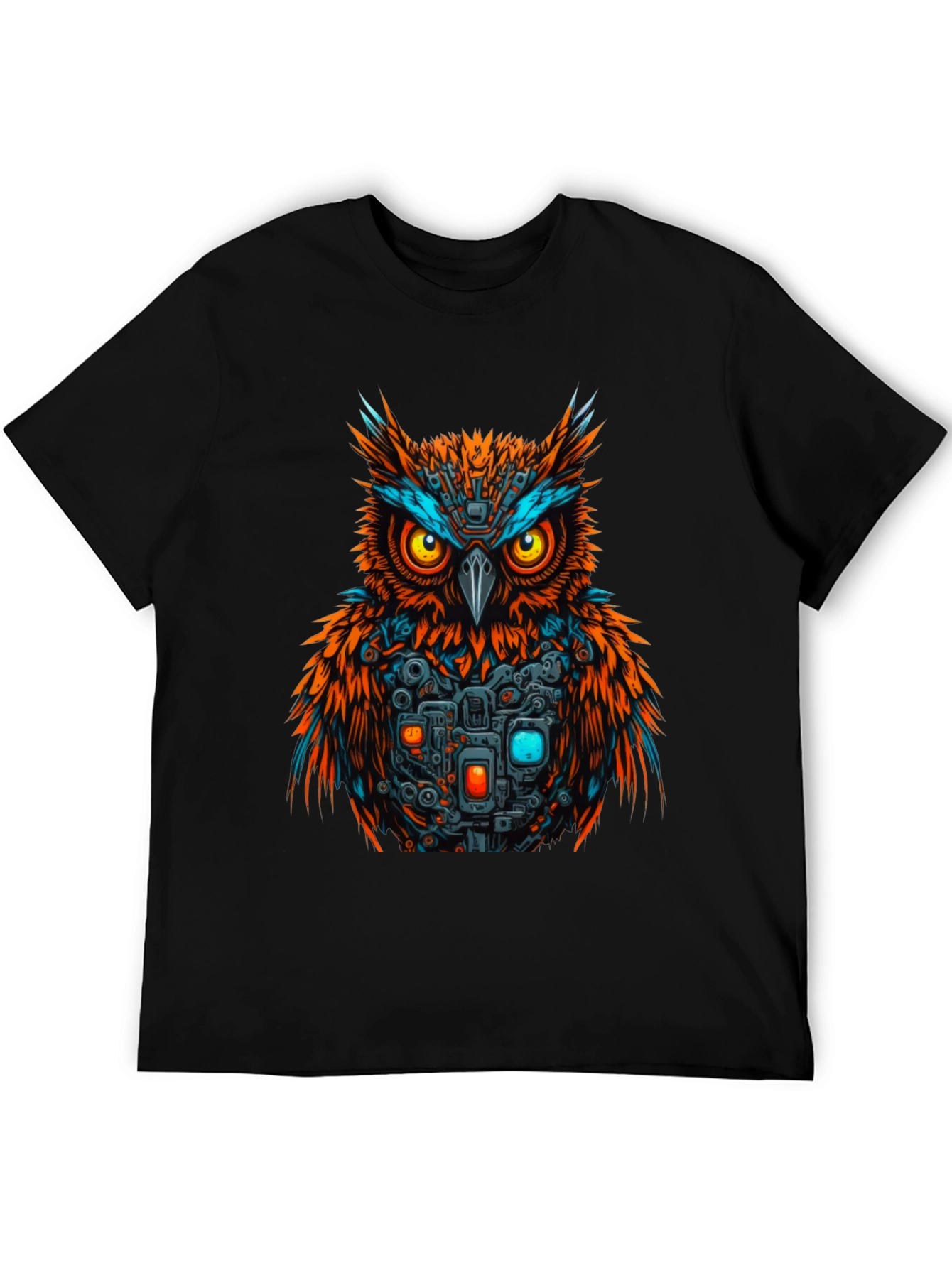 Cyber Owl Graphic T-Shirt - Black Cotton Tee