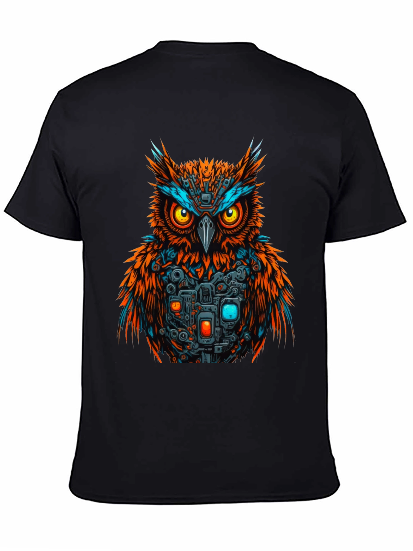 Cyber Owl Graphic T-Shirt - Black Cotton Tee
