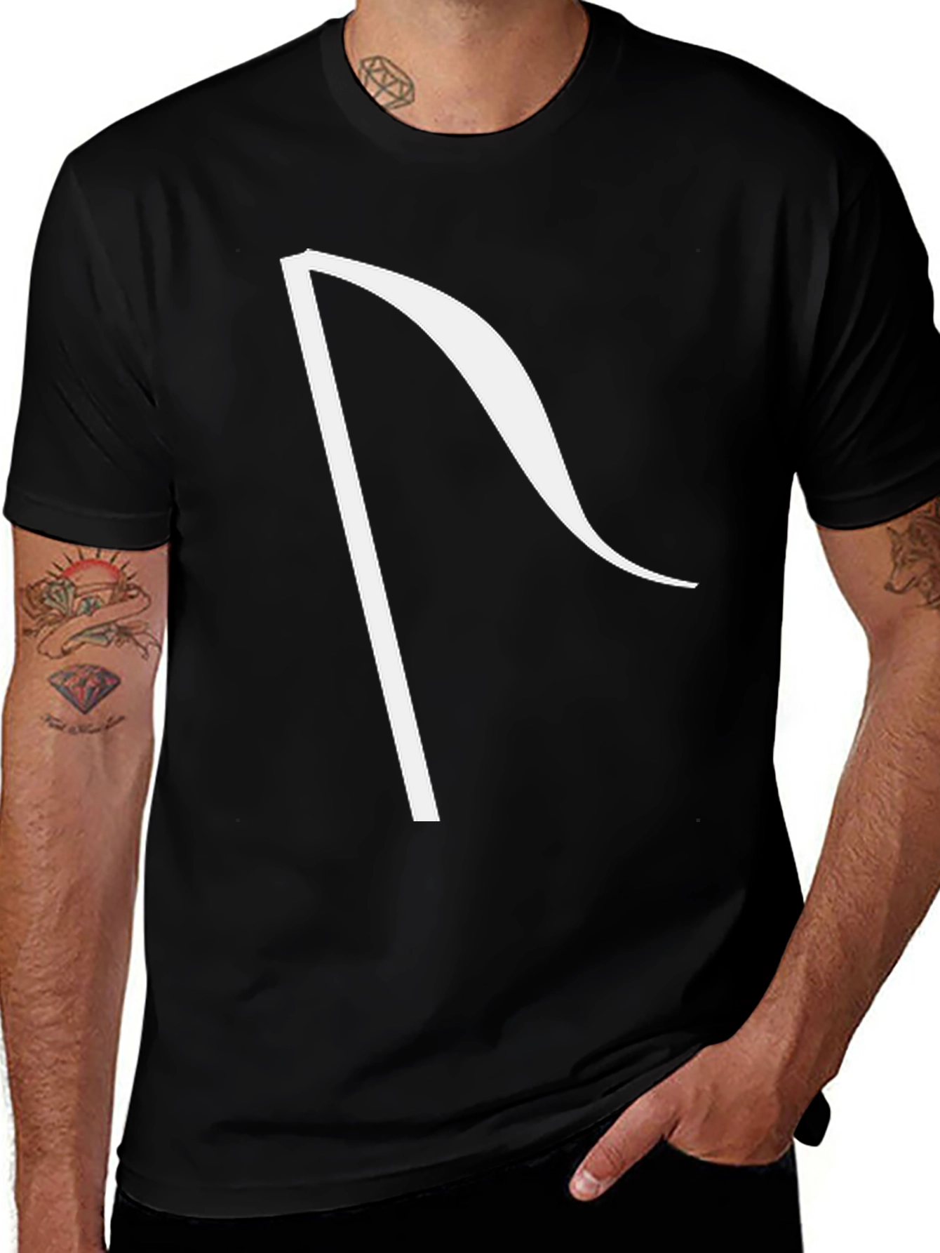 Minimalist R Graphic Black Cotton T-Shirt