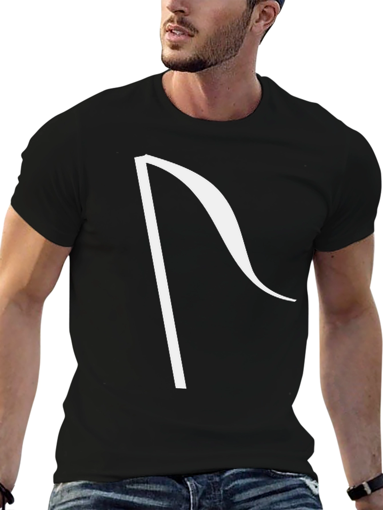 Minimalist R Graphic Black Cotton T-Shirt