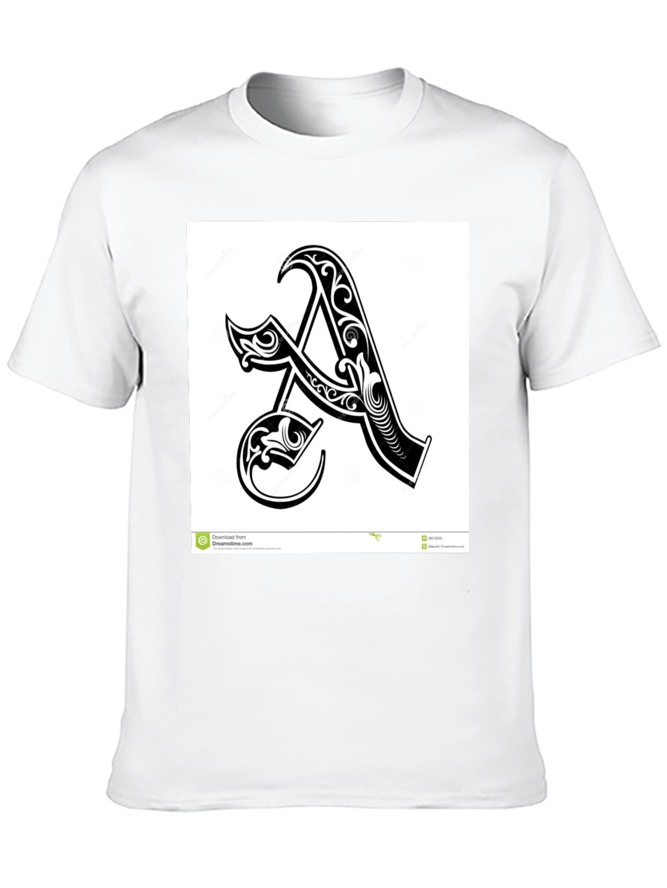 Black T-Shirt with Ornate Initial A Design