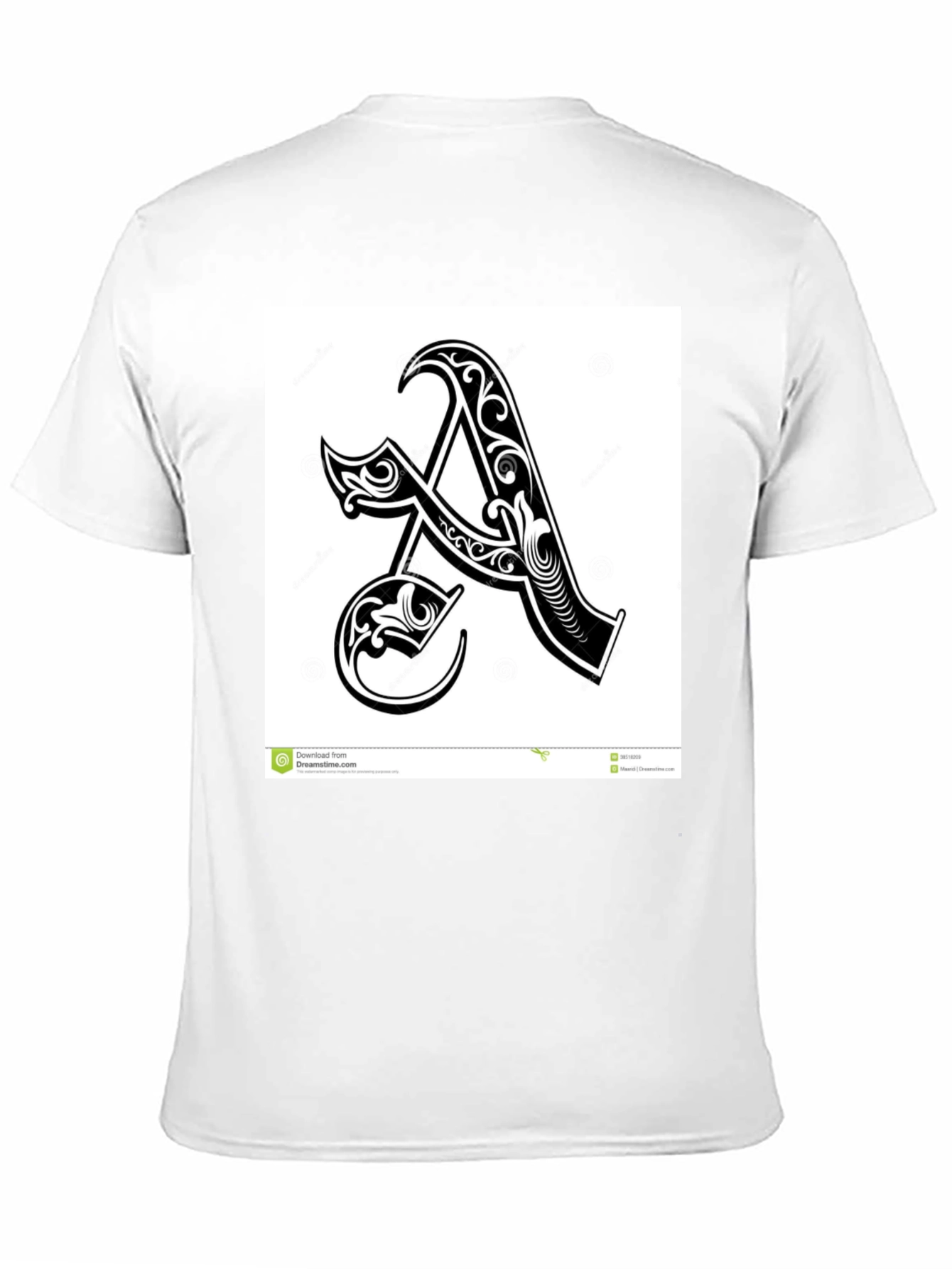 Black T-Shirt with Ornate Initial A Design