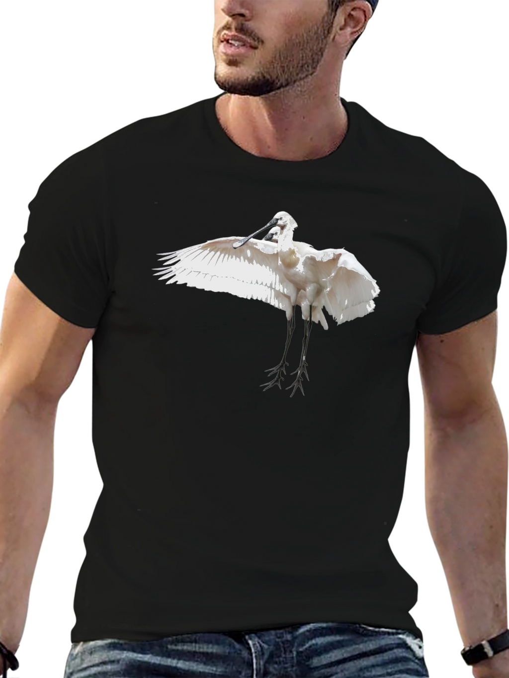 Black Tee with White Bird Print