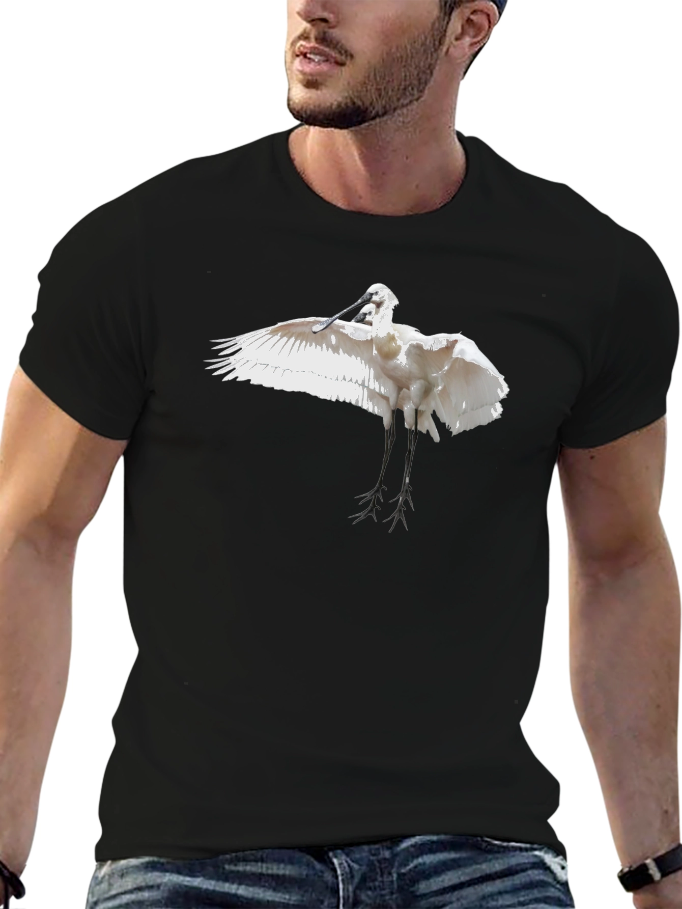 Black Tee with White Bird Print