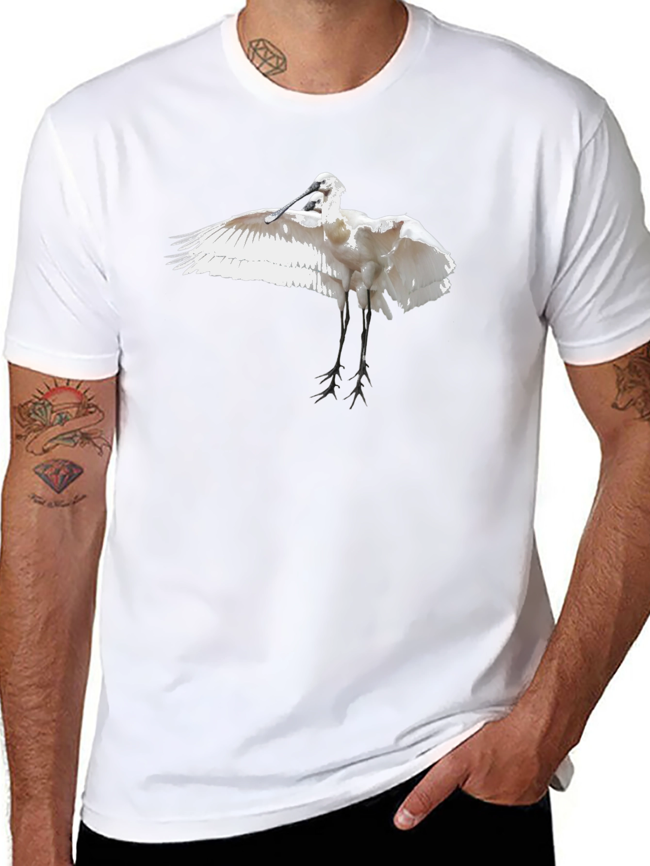 Black Tee with White Bird Print