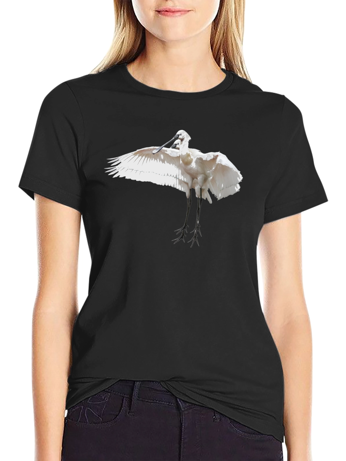 Black Tee with White Bird Print