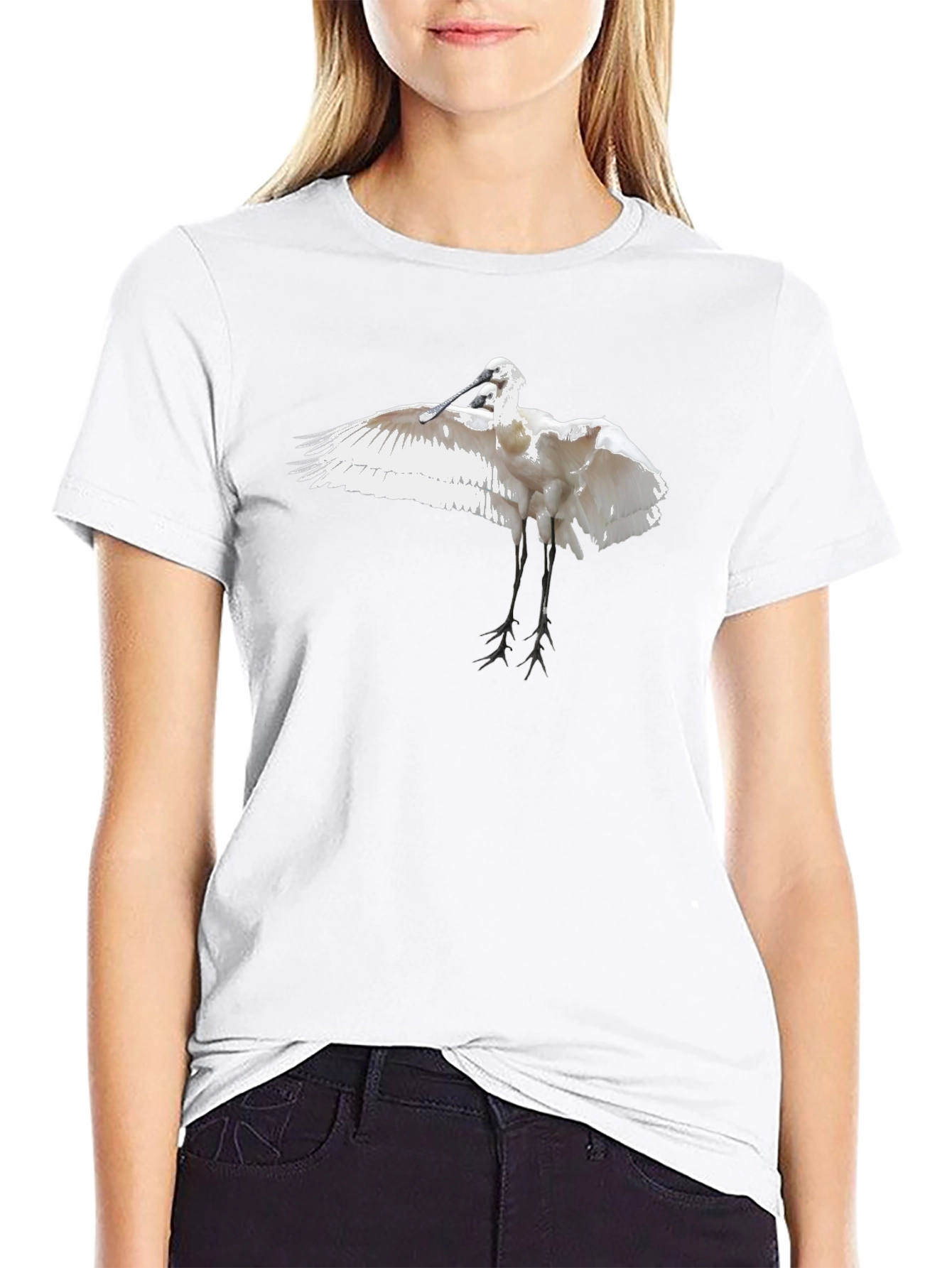 Black Tee with White Bird Print
