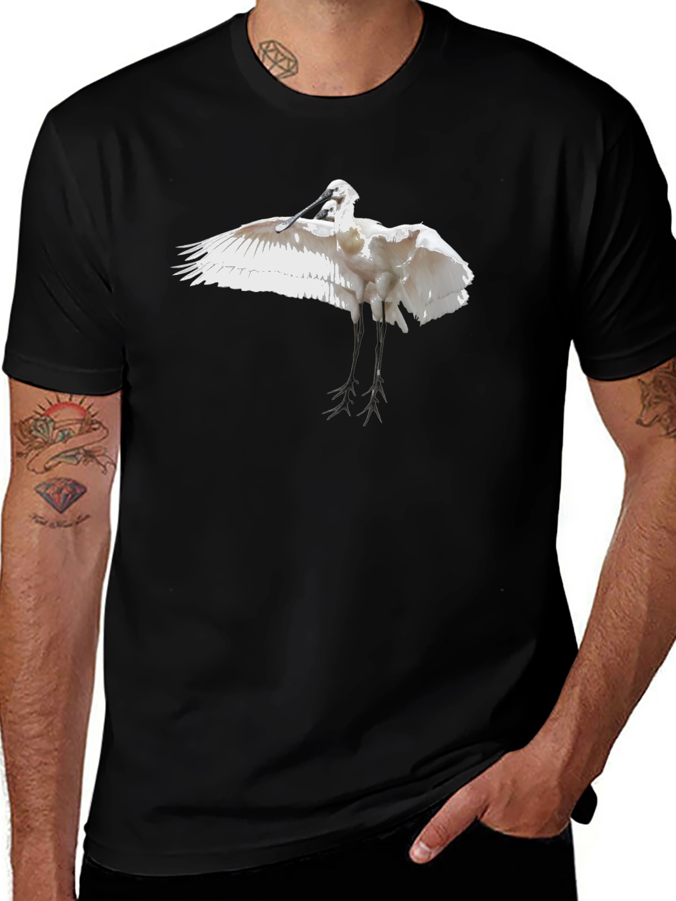 Black Tee with White Bird Print
