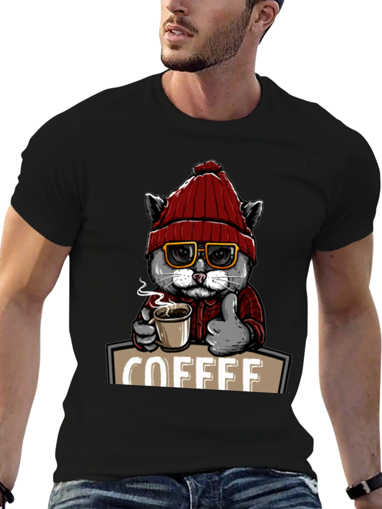 Coffee Cat T-Shirt - Quirky Graphic Tee