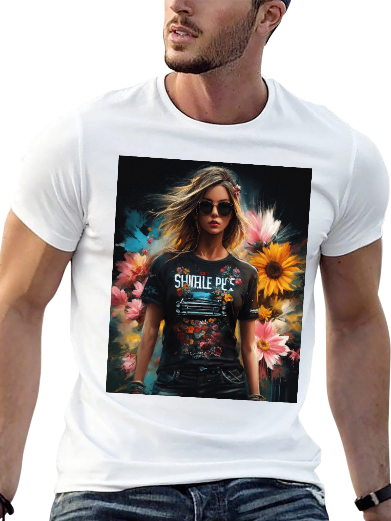 Floral Woman Graphic Tee - Trendy & Stylish