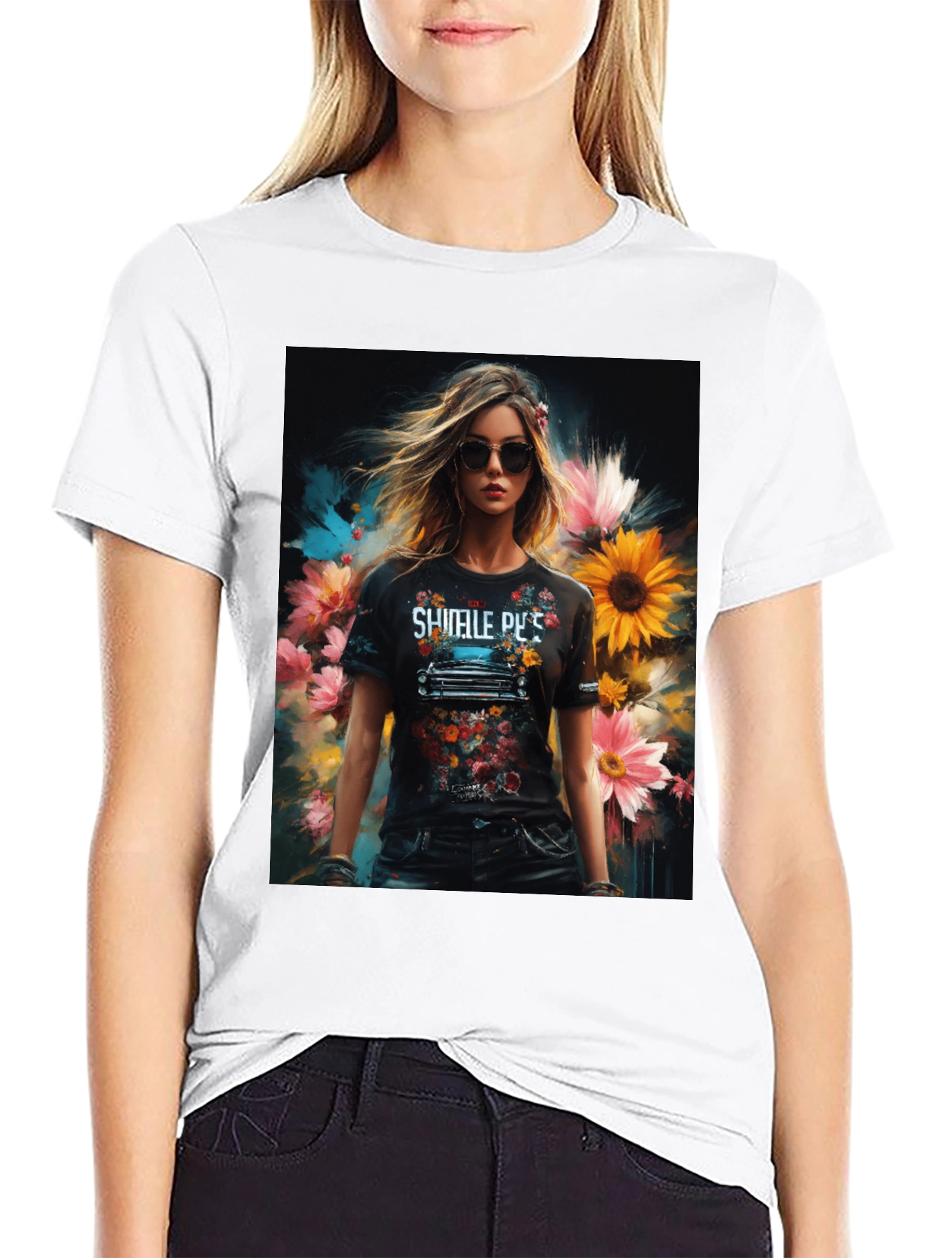 Floral Woman Graphic Tee - Trendy & Stylish