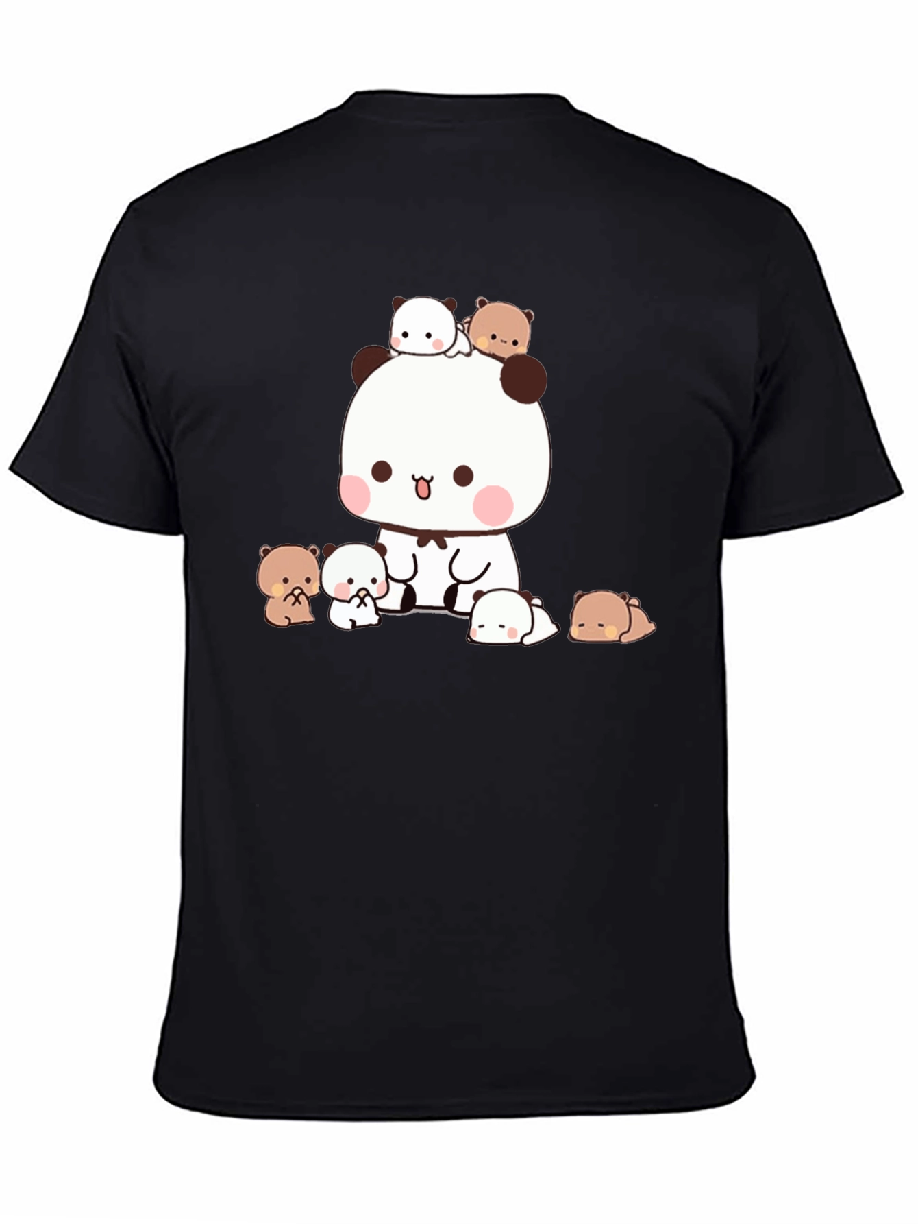 Cute Panda & Bear Graphic Tee - Black