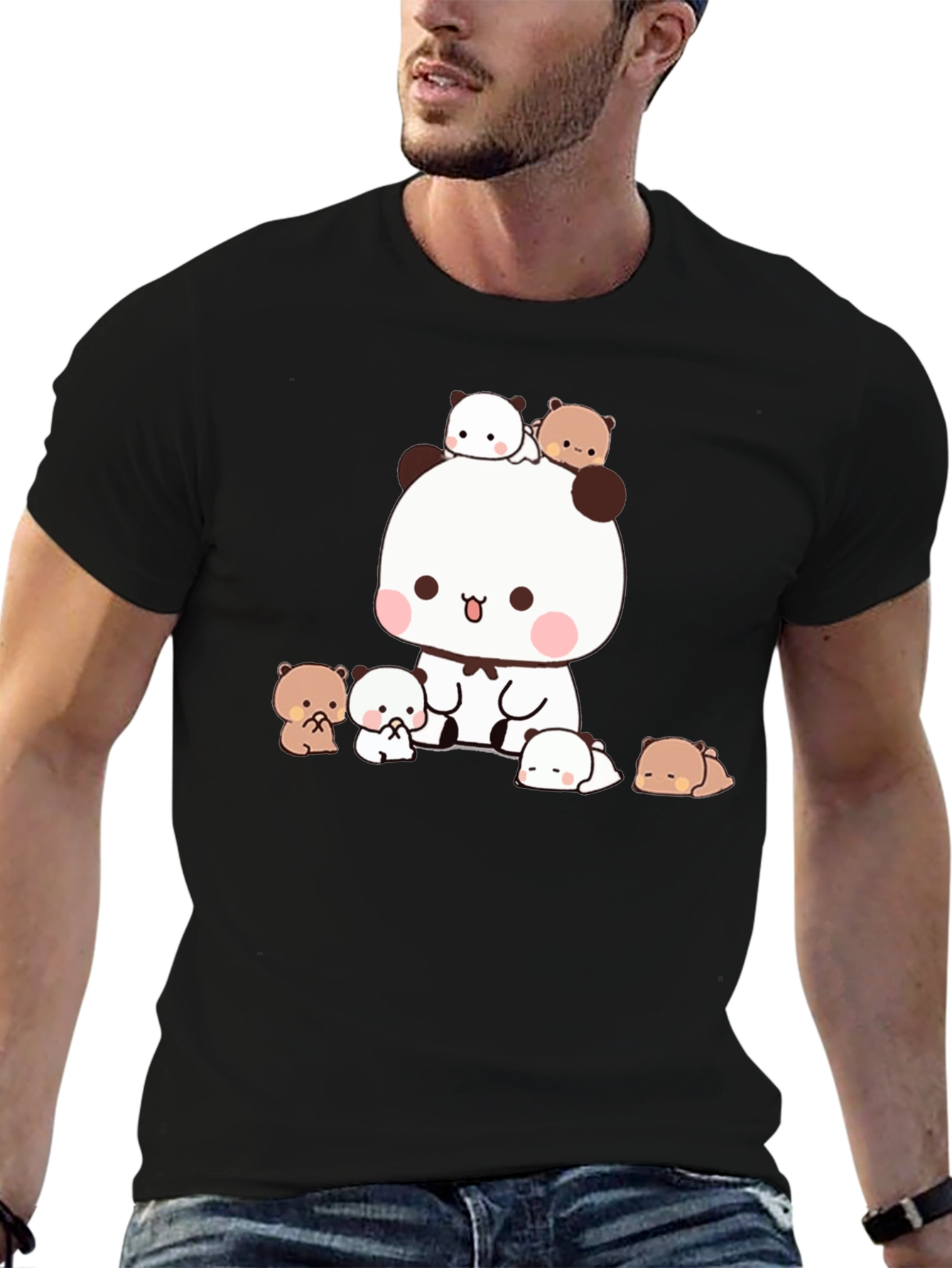 Cute Panda & Bear Graphic Tee - Black
